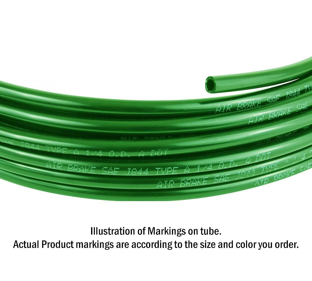Mytee Products 3/8'' OD x 50' Green SAE J844 Nylon Air Brake Tubing DOT Approved | Pneumatic Nylon Air Line Hose for Brake Syste
