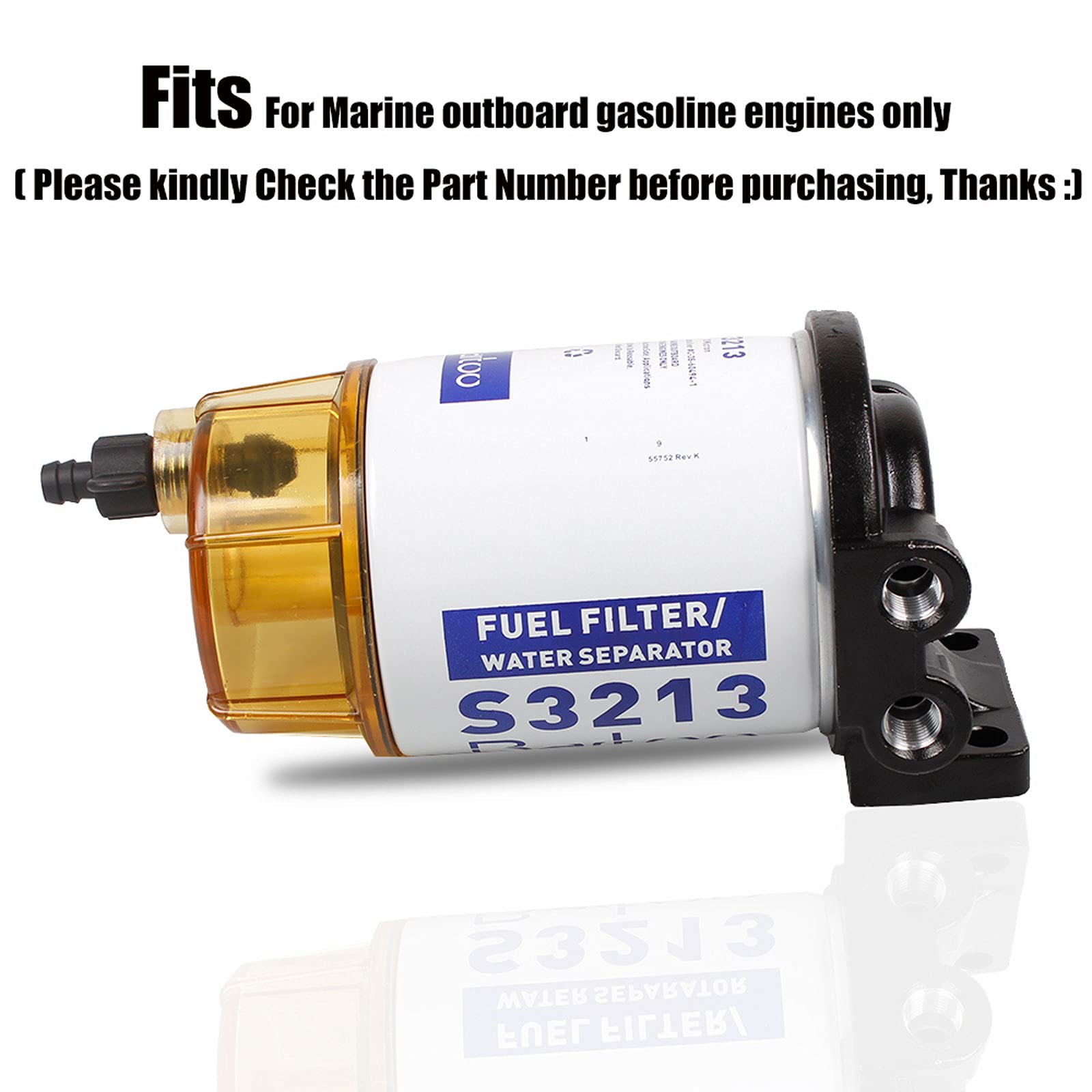 Bartoo S3213 Fuel Water Separator Marine,3/8 Inch Npt Port For Outboard Motor Mercury 35-60494-1 Yamaha Racor Sierra Engine Boat