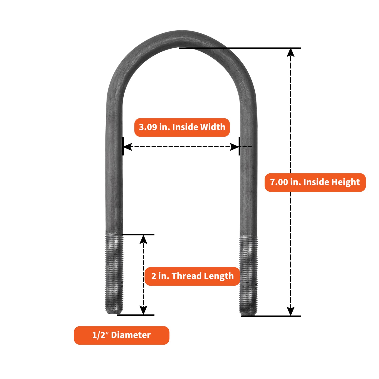 Sparkwhiz Trailer U Bolt Kit 7 Inch For 5,200-7,000 Lb Trailer Axle, 3' Round Axle, 1/2” Diameter, 2' Thread Pitch, 2 Pack