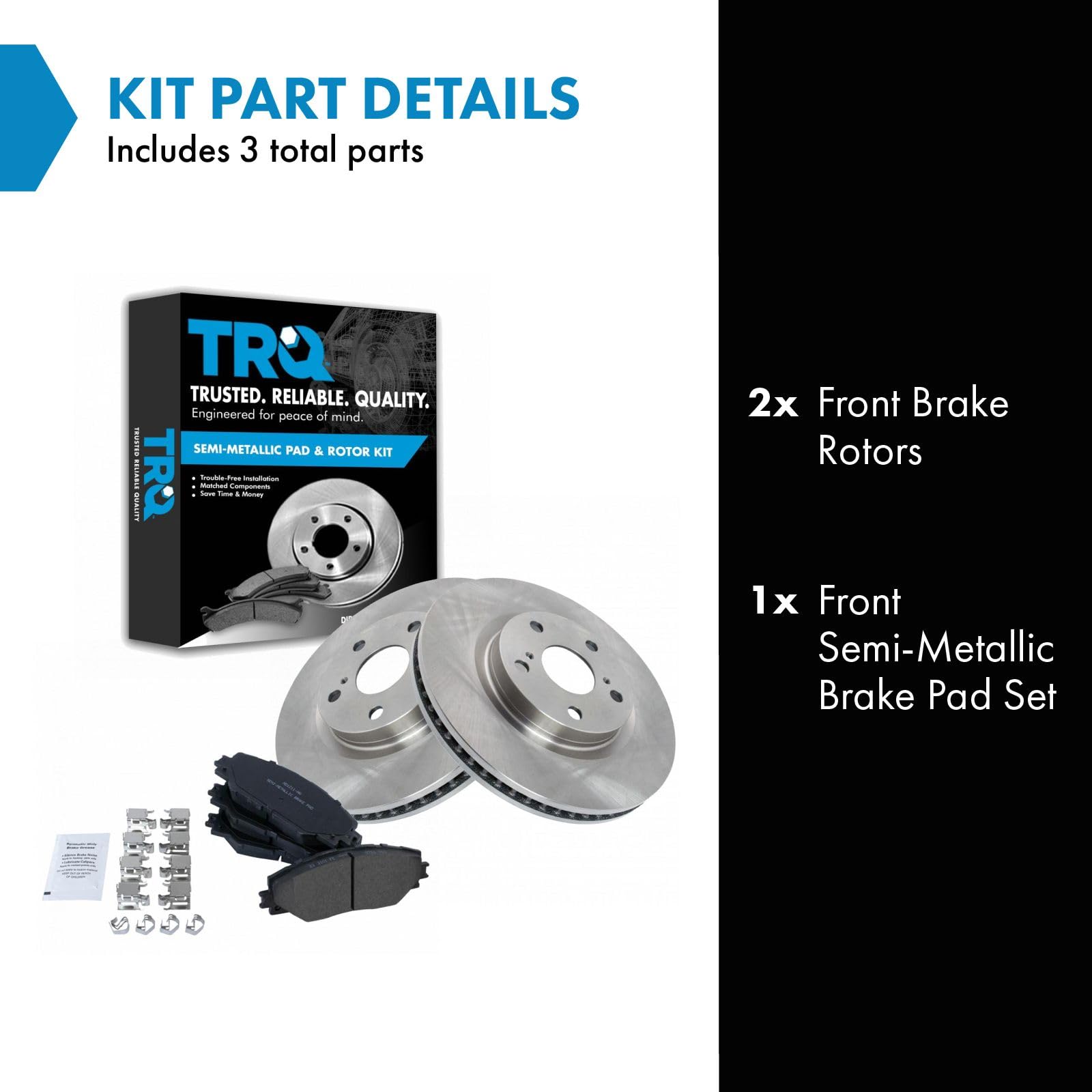 Trq Front Disc Brake Rotor & Metallic Brake Pad Kit Set Compatible With 2009-2013 Toyota Marix / 2006-2018 Toyota Rav4 / 2011-20