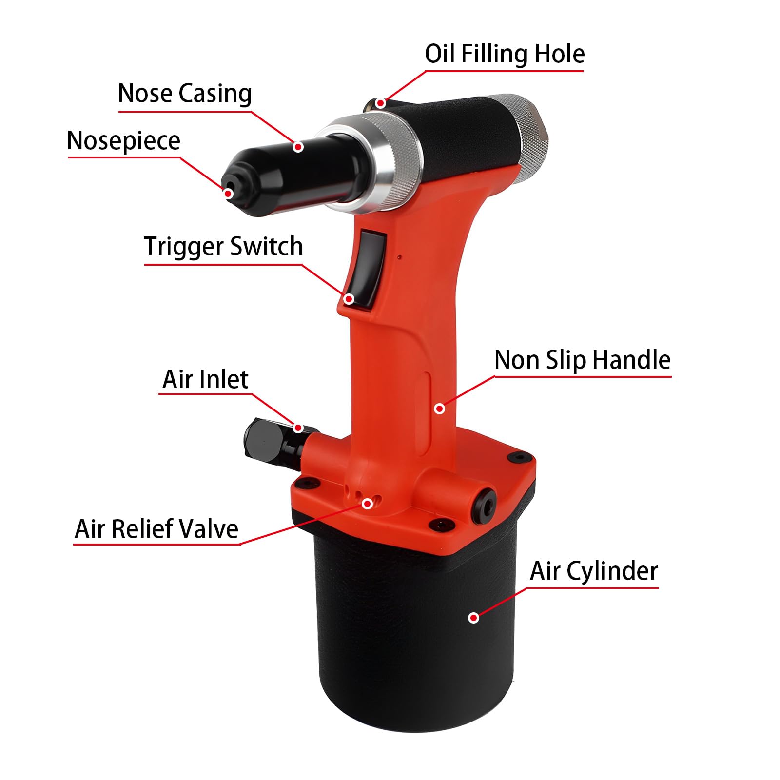 Shiningeyes Heavy Duty Air/Hydraulic Rivet Gun Professional Riveting Tool 1/4'' Air Power Tool No Self Suction Style