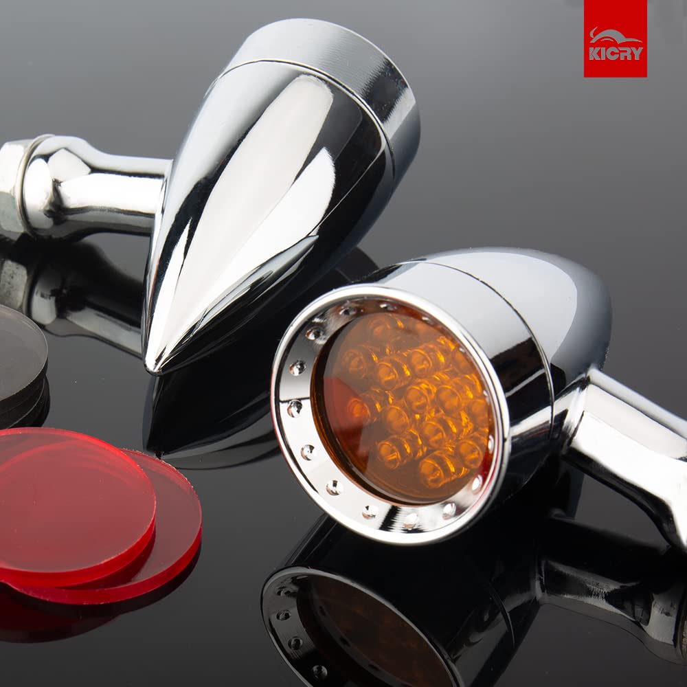 Motorcycle Turn Signals Led Bullet Front Rear Indicator Lights Universal Compatible For Harley Davidson Cruiser Iron Softail Street Bike Honda Shadow Yamaha Chopper Bobber Cafe Racer(Chrome/Amber-B)