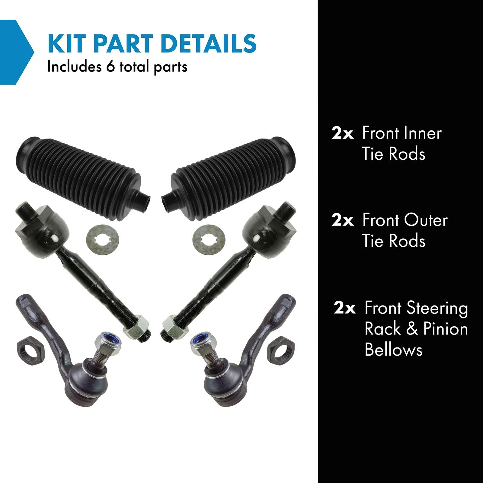 Trq Front Inner & Outer Steering Kit Steering Rack & Pinion Bellow Tie Rod Compatible With 2001-2002 Toyota Sequoia 2000-2002 Tu