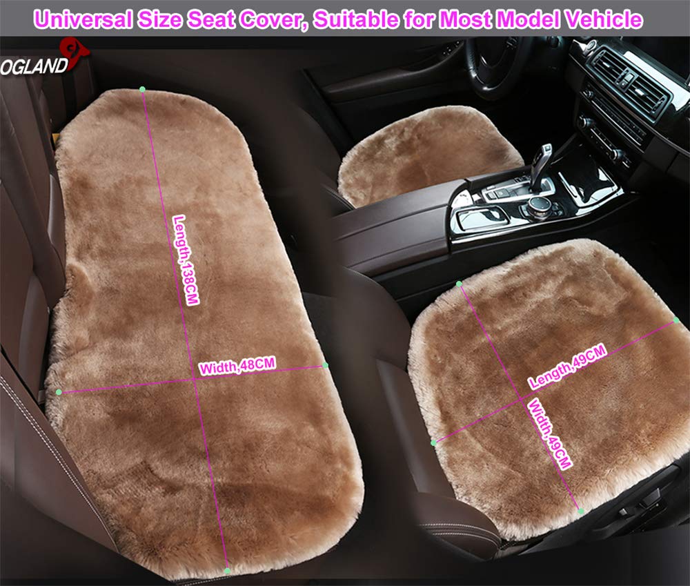 Ogland Fluffy Genuine Australia Sheepskin Car Seat Cover For Auto Interior Accessories With Soft Fuzzy Wool Eco-Friendly Natural Fur Non-Slip (Black, Back)