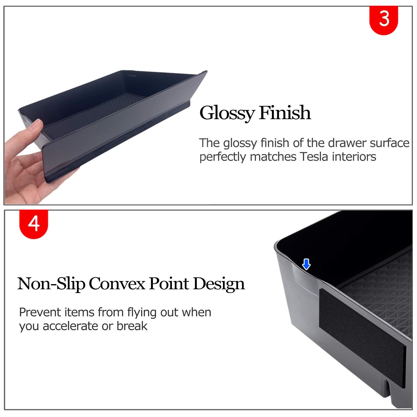 Jaronx Compatible Tesla Model S/X Cubby Drawer, Center Console Organizer Storage Box, 2012-2019, 2020, 2021