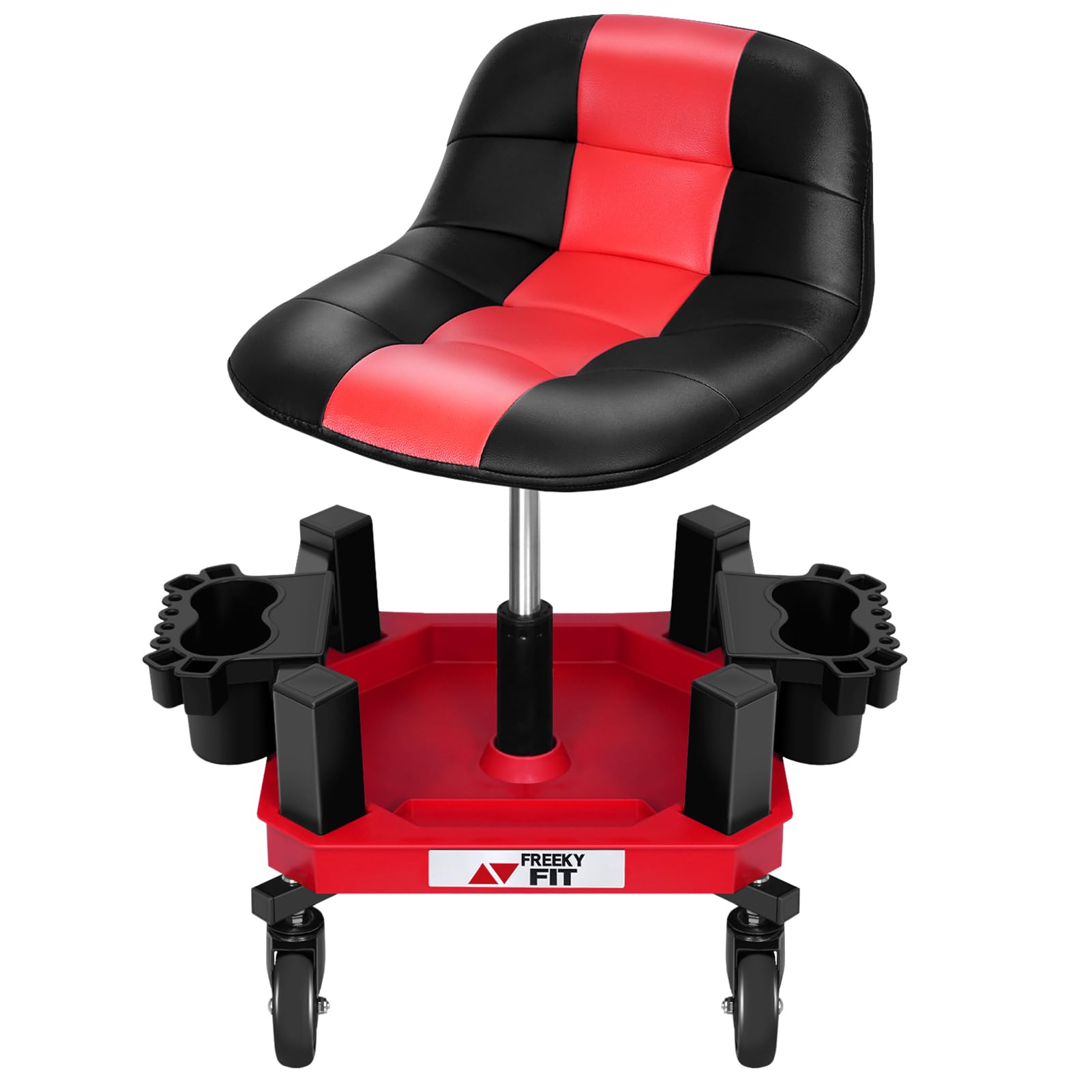 FreekyFit Rolling Shop Stool with Wheels, Adjustable Garage Mechanic Stool Seat Shop Roller Work Chair Mobile Rolling Seat with 