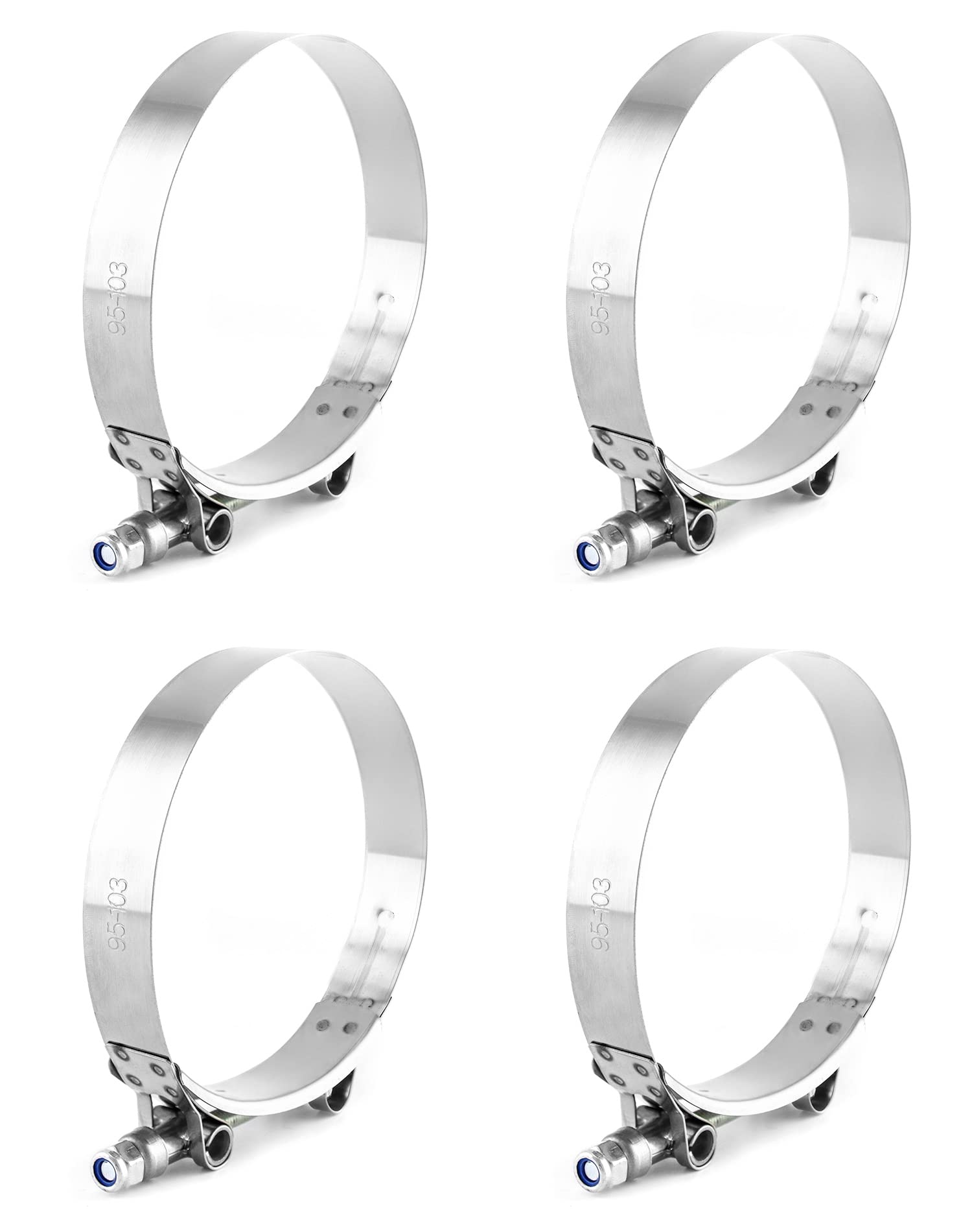 Qwork 3.5'' T-Bolt Hose Clamp Stainless Steel, Working Range 95Mm - 103Mm For 3.5'' Hose Id, Turbo Intake Intercooler Clamp, 4 P