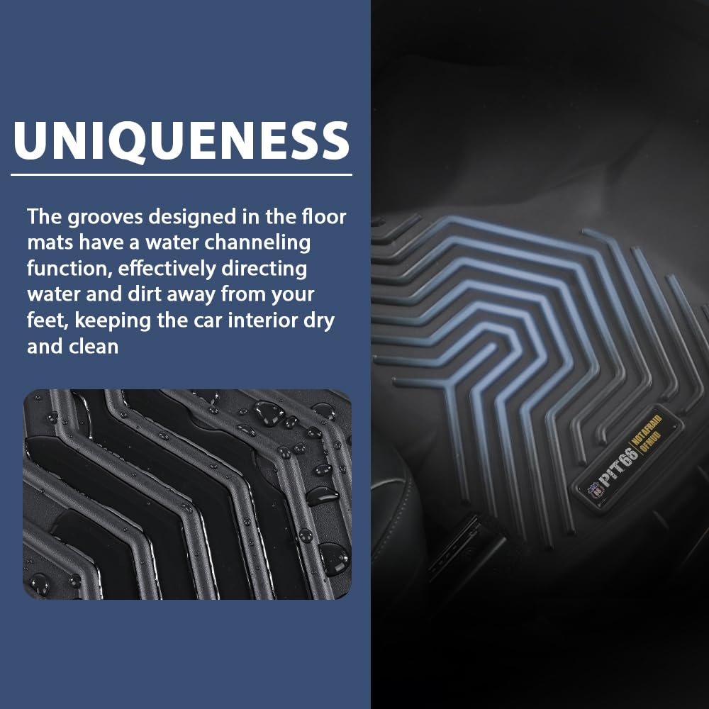 Pit66 Floor Mats Set Compatible With 2009-2018 Dodge Ram Crew Cab, (Not Fit Quad Cab) Tpe 3-Piece Premium, Black All Weather Pro