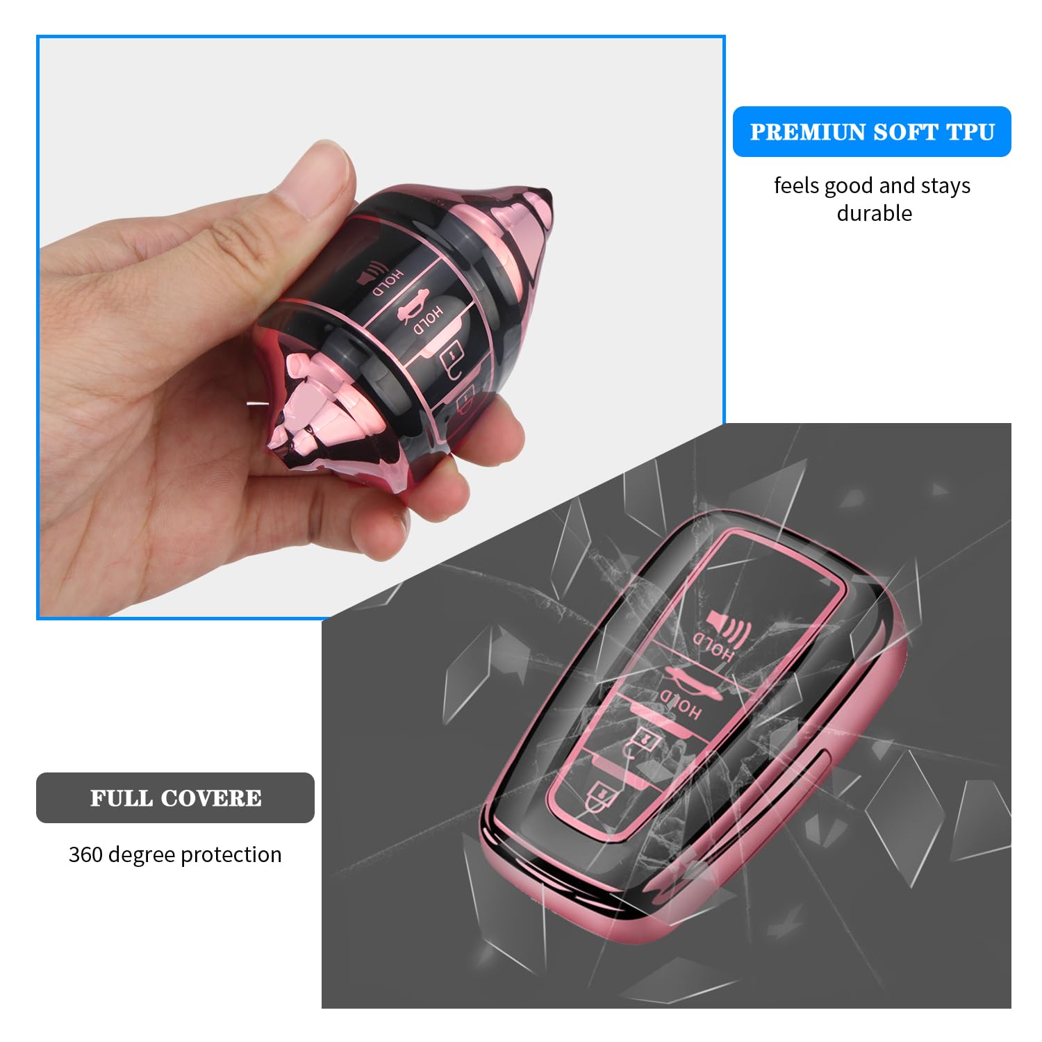 Qbuc For Toyota Key Fob Cover With Keychain Tpu Suitable For 2018-2022 Toyota Camry Rav4 Avalon C-Hr Corolla Highlander Gt86 (Style 1-Pink)