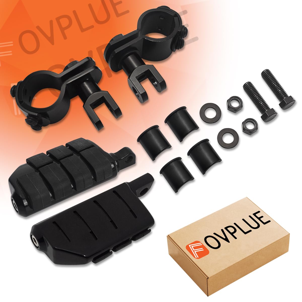 Fovplue 1'',1.25'',1 1/3'' Highway Footpegs, Adjustable Highway Peg W/ 3-Piece Clamp For Harley Touring Softail Dyna Sportster H