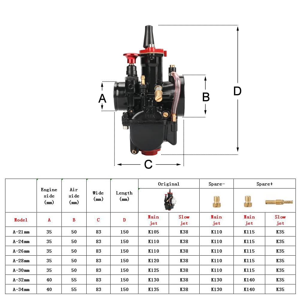 Jxmoto Pwk Carburetor 21 24 26 28 30 32 34Mm Racing Carb Universal 2T 4T Engine Dirt Bike Motocross Motorcycle Scooter Atv Quad (34Mm) (C-1)