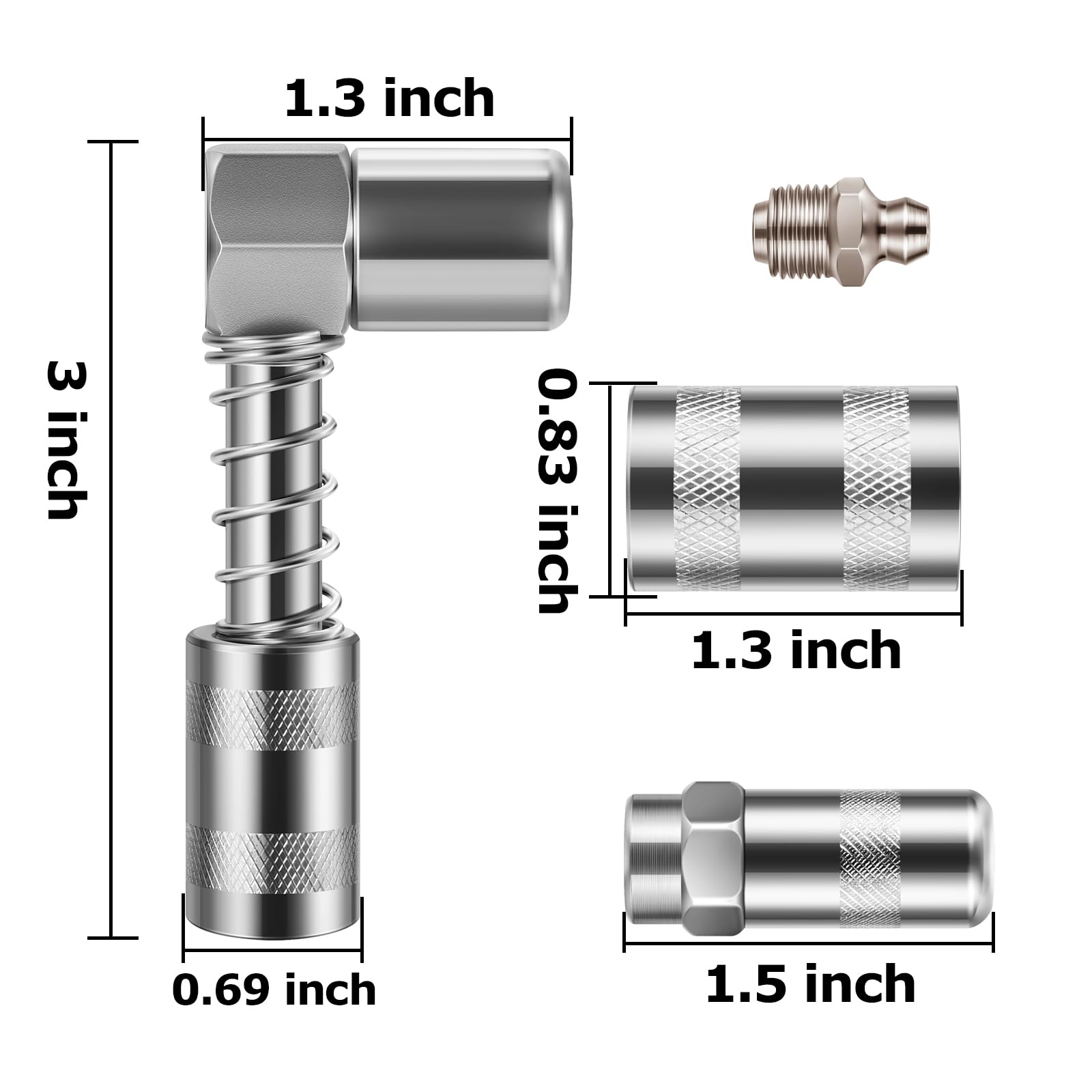 ATIVERE 1PC 90 Degree Grease Coupler with Sleeves and 1PC 1/8 '' NPT Locking Jaw Grease Coupler in Tight Spaces for Auto, Farm,