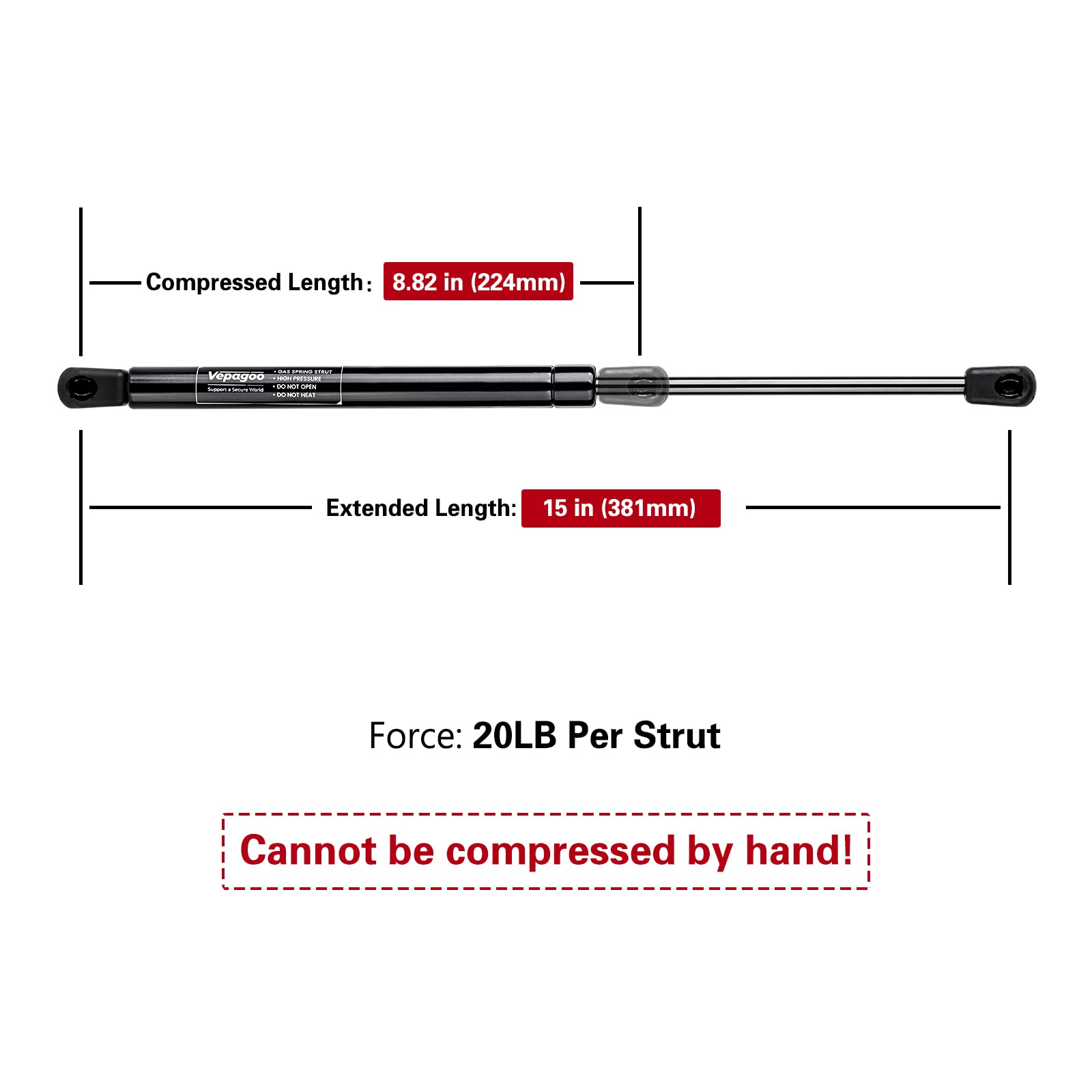 Vepagoo C1615064 15 Inch 20Lbs/89N Gas Shocks Struts Spring Lift Support For Are Leer Snugtop Camper Topper Shell Rear Window, T