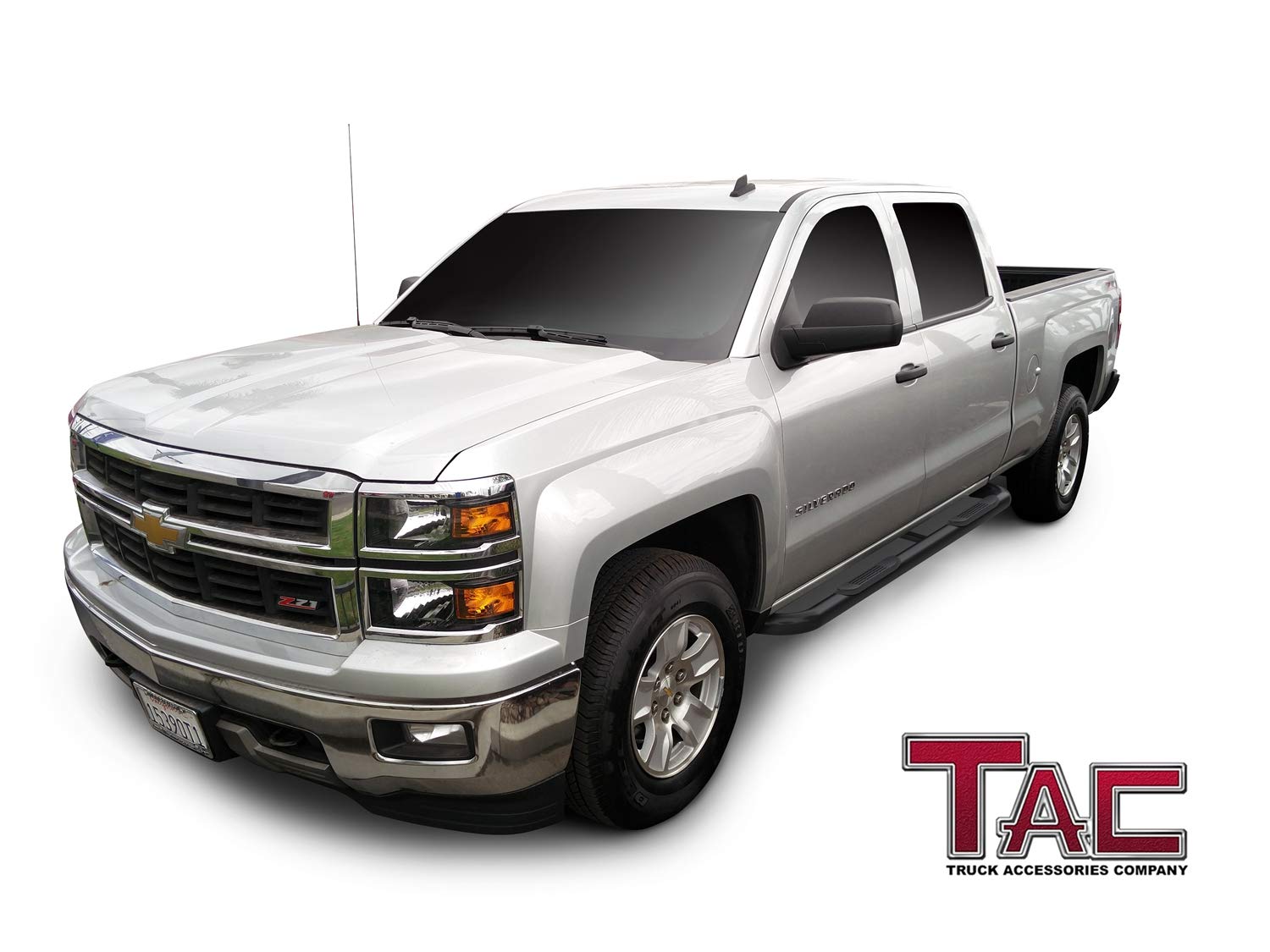 Tac Side Steps Running Boards Fit 2001-2018 Chevy Silverado/Gmc Sierra 1500 | 2001-2019 Chevy Silverado/Gmc Sierra 2500 3500 Crew Cab Truck Pickup 3' Black Side Nerf Bars Off Road Accessories 2 Pcs