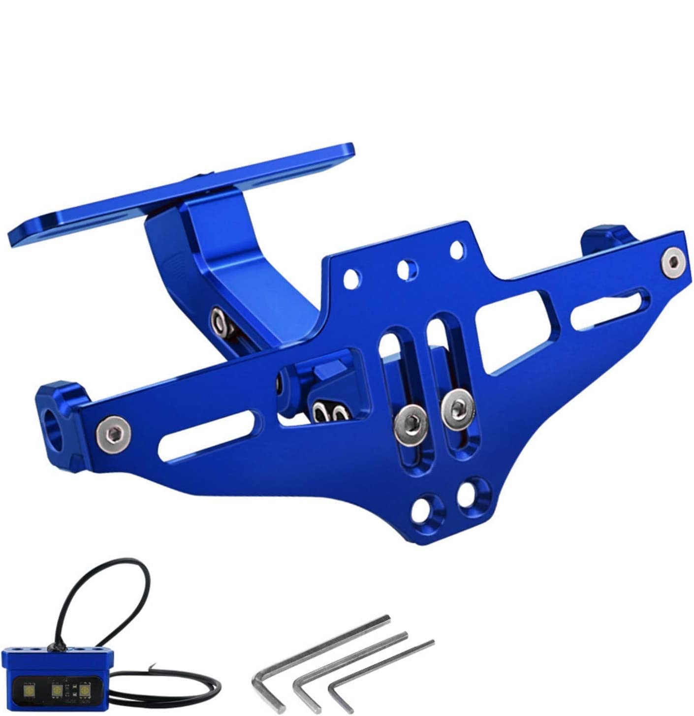 Mdpromcp Universal Motorcycle Fender Eliminator With Led Light Cnc Aluminum License Plate Bracket (Blue)