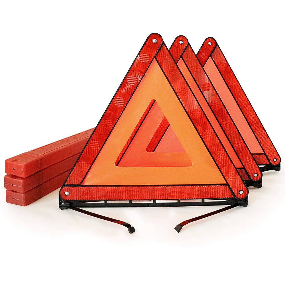 Funlove Foldable Warning Triangles Road Safety Triangle Kit, 3 Pack Of Reflective Triangle Sign With Storage Case, Dot Approved