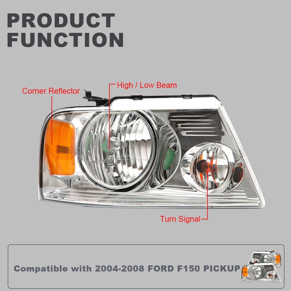 G-Plus Headlights, Compatible With 2004-2008 Ford F150, Compatible With 2006-2008 Lincoln Mark Lt(Not Fit For 2004 F150 Heritage