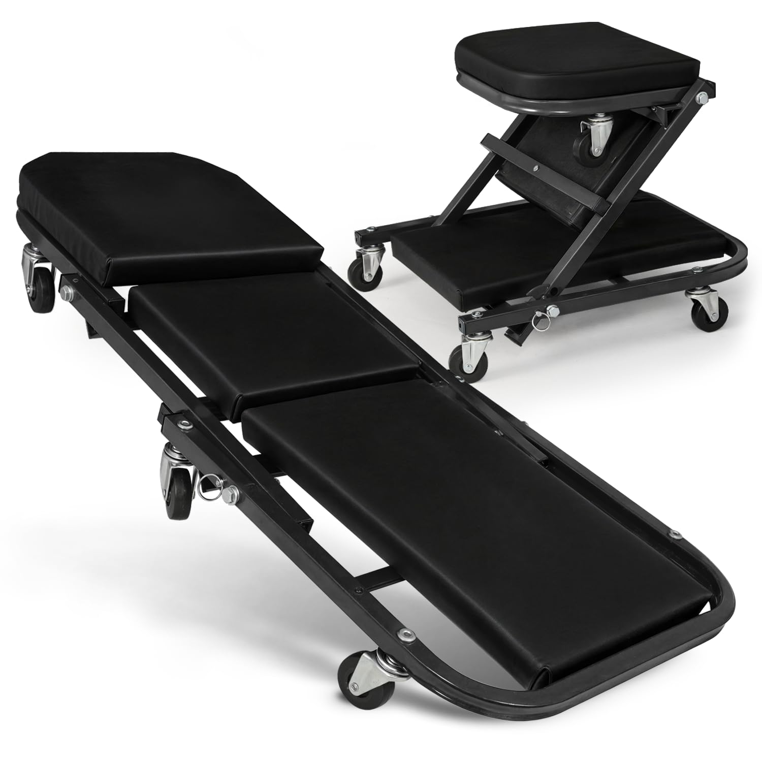 Magshion 36 Z-Creeper Seat Foldable Under Car Creeper, 330 lbs Capacity All-in-One Adjustable Roller Garage Chair Lay Down or Si