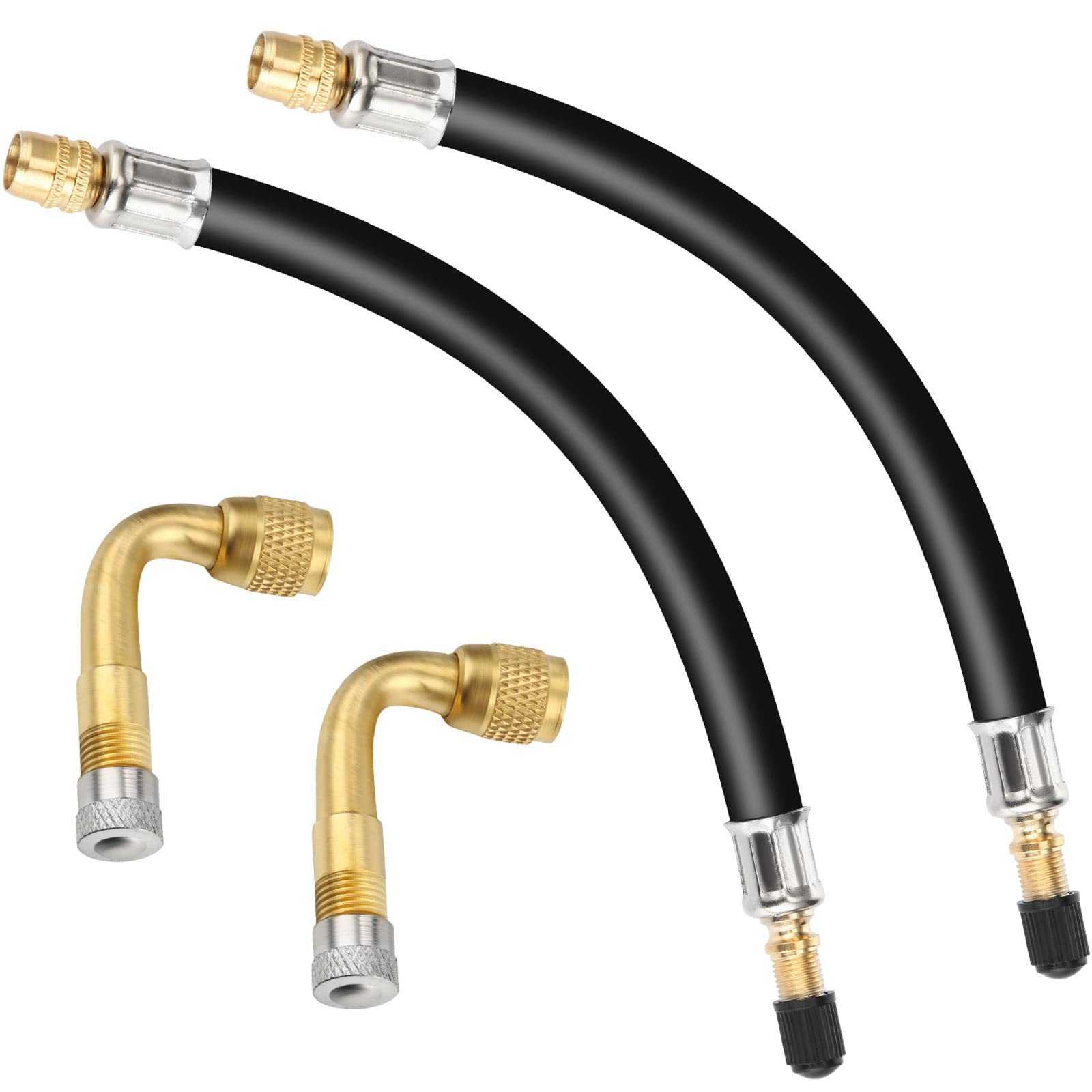 Mudder 2 Pieces 8.25 Inch Flexible Tire Valve Extension Adaptor And 2 Pieces 90 Degree Tyre Valve Extension Adaptor For Universa