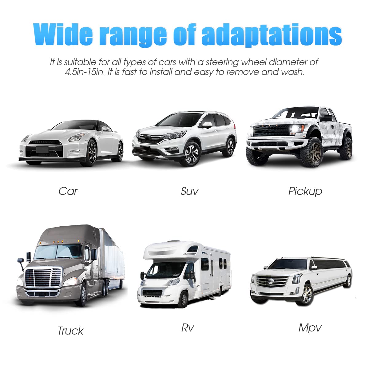 15 Inch Car Steering Wheel Cover, Carbon Fiber Microfiber Leather Elastic Stretch, Anti-Slip Breathable Steering Wheel Protector