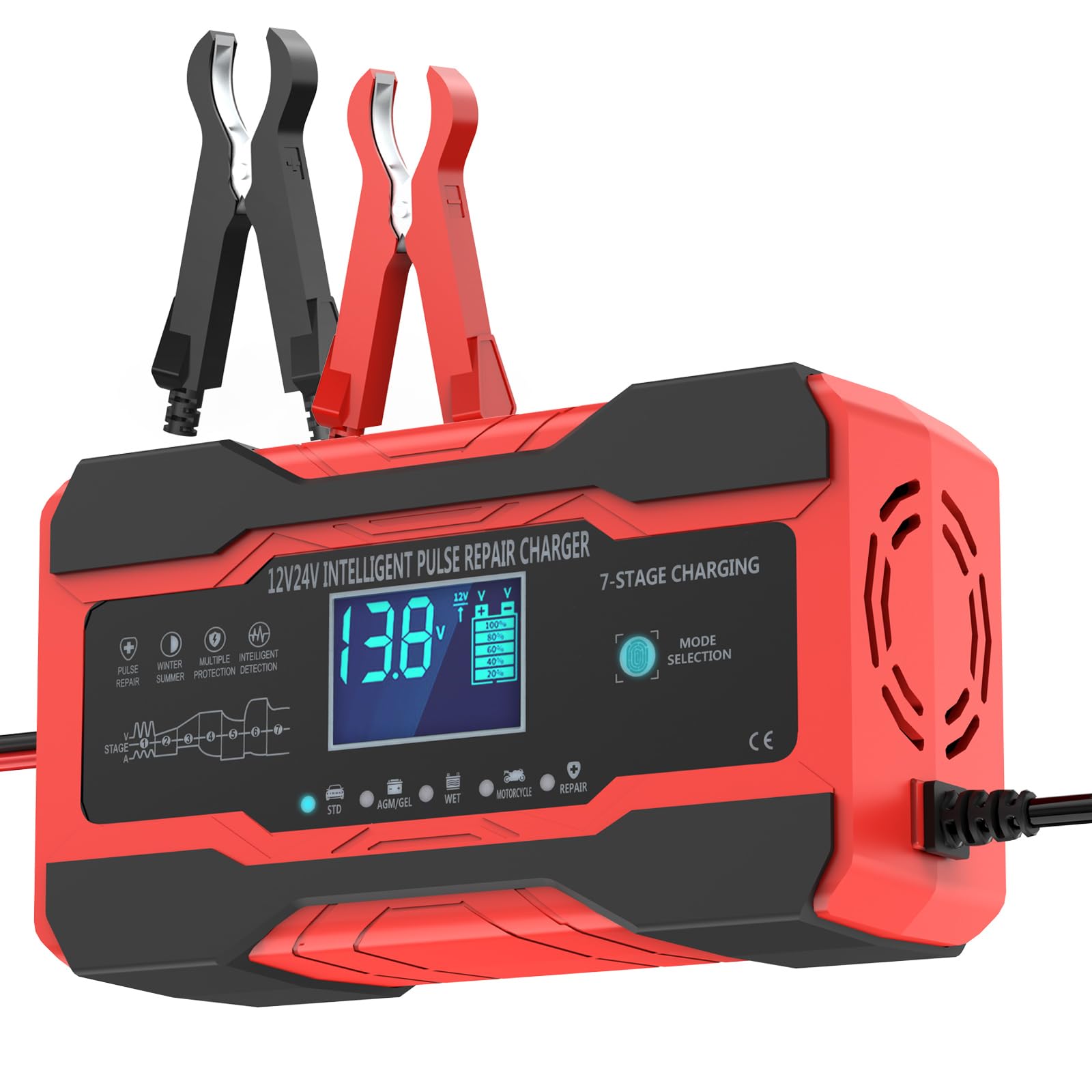 Ably Battery Charger 10-Amp - 12V And 24V Automotive Trickle Charger For Car Battery, Fully-Automatic Temperature Compensation,