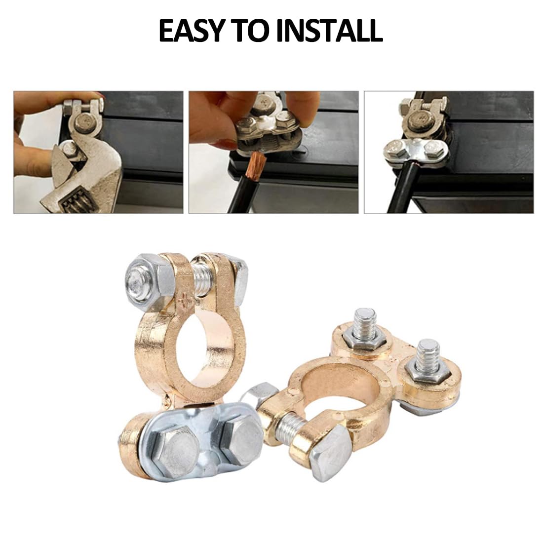 Tnisesm 2Pair Positive Negative Battery Terminal Set, Battery Terminals Connectors Clamps With Battery Terminal Washers For Boat