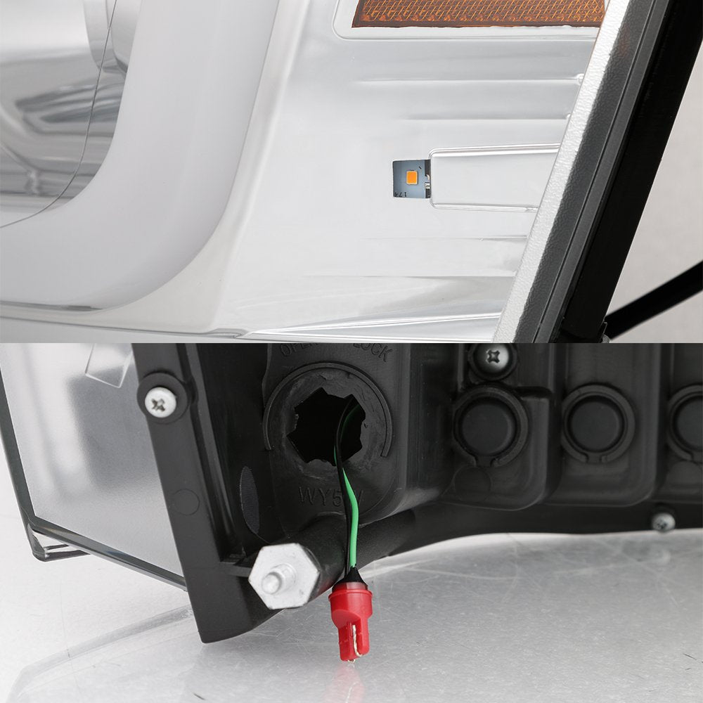 AKKON - For 2006-08 Dodge RAM 1500 + 2006-09 Dodge RAM 2500/3500 LED Daytime Running Lamp Bar Projector Headlights Chrome Set