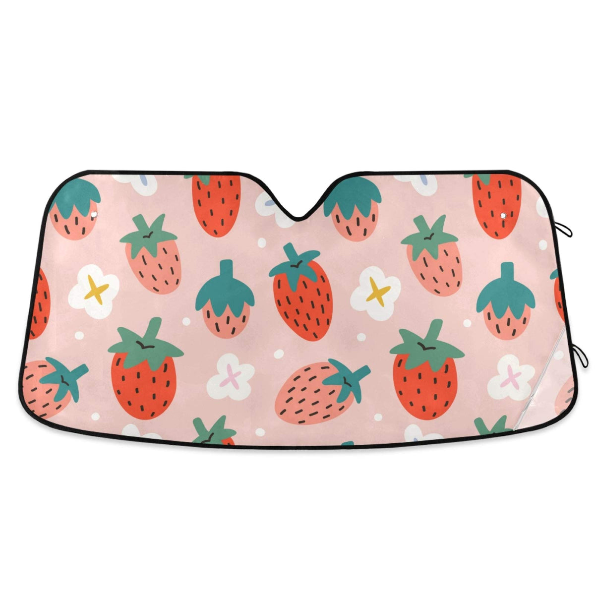 Qilmy Front Windshield Sun Shade Cute Hand Drawn Summer Berries Strawberries Folding Sun Shield Shade, Blocks Uv Ray To Keep You