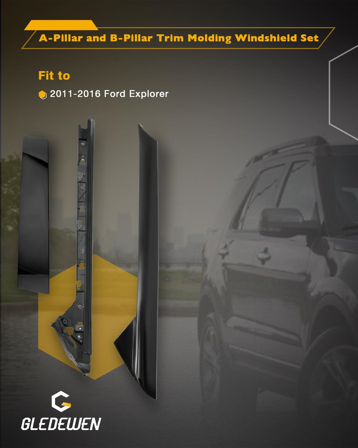 Windshield Trim Molding, A & B-Pillar Set, Compatible With 2011-2016 Ford Explorer, Driver & Passenger Cover, Outer & Inner Pane