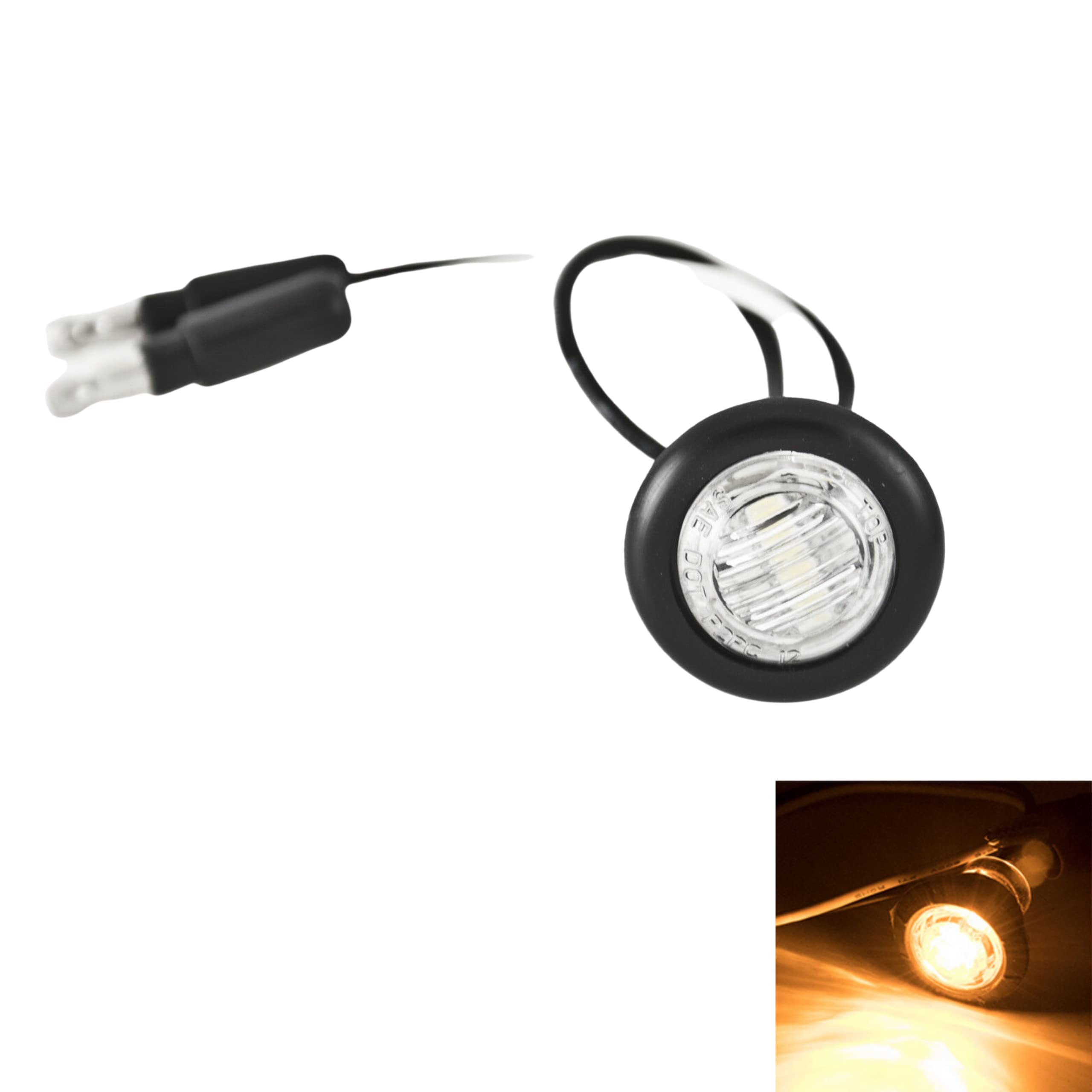 3/4 (.75 Inch) Mini Clear Lens Amber 3 Led Clearance Lamp Round Indicator Fender Side Marker Lights Waterproof With Black Ring C