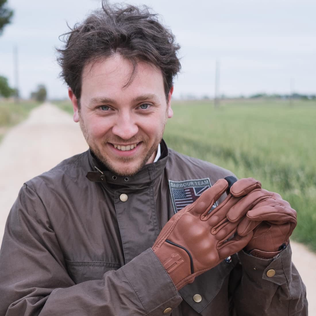 Harssidanzar Motorcycle Gloves For Men,Leather Touch Screen Riding Driving Gloves Gm028,Saddle,Size Xxl