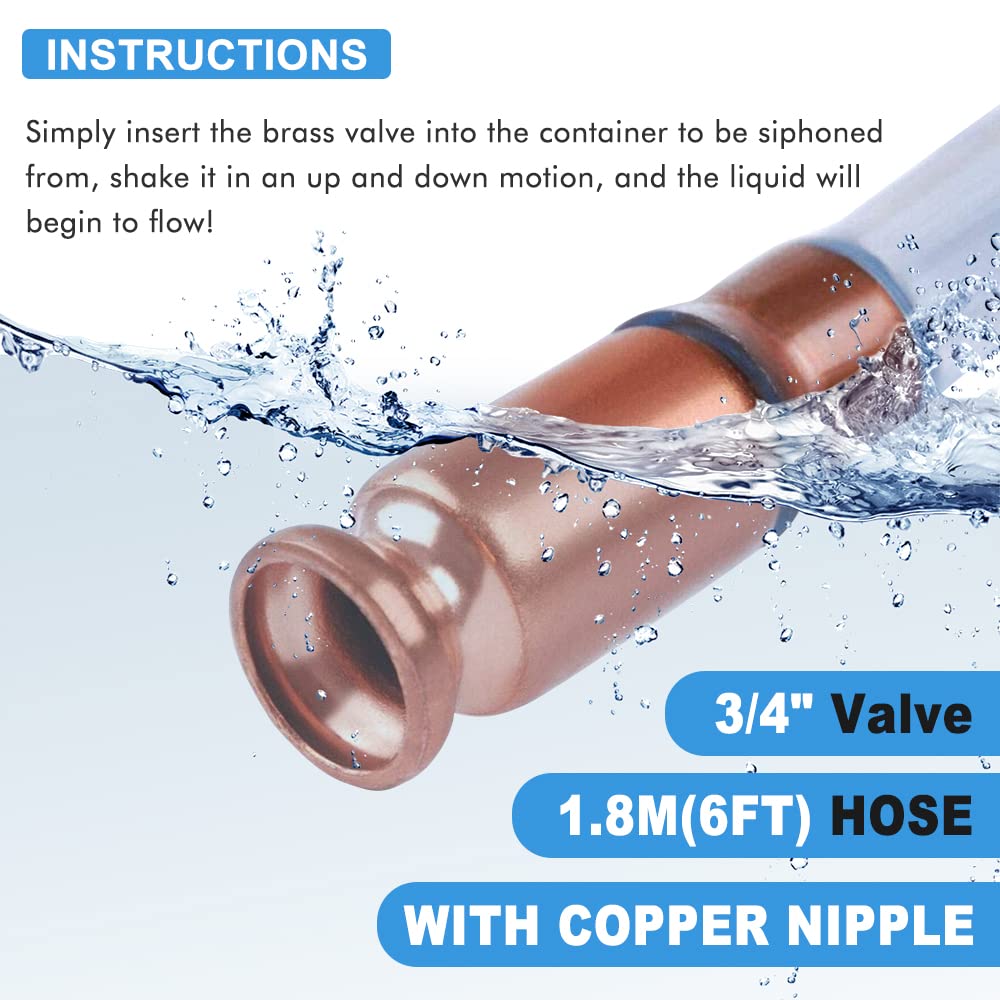 A Abigail Gas Siphon Hose Pump Shaker Siphon For Gasoline Fuel Water Transfer Safe Multi-Purpose Self Priming Pump 6 Foot High Grade Hose 3/4 Valve