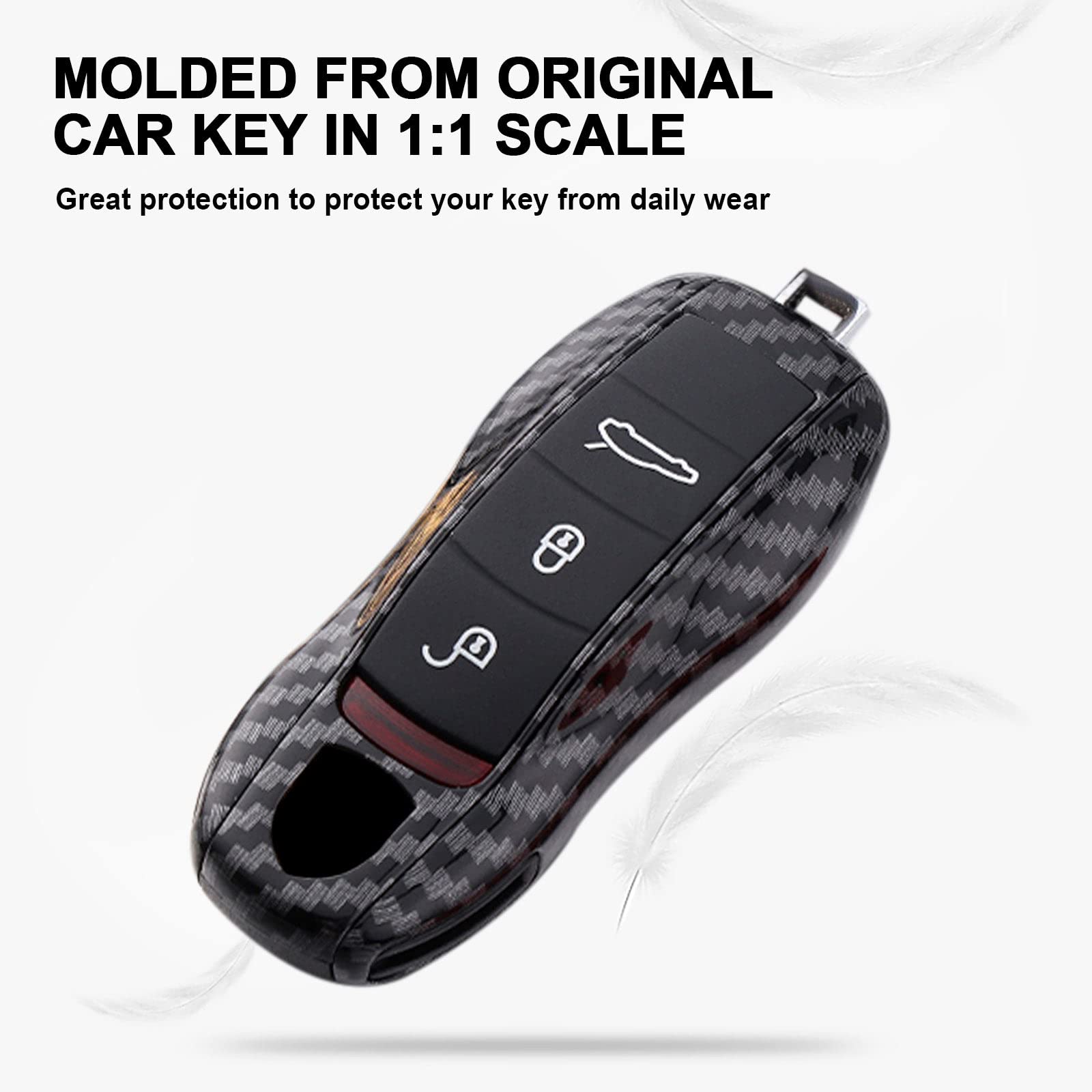 Xotic Tech Carbon Fiber Style Key Fob Cover Smart Remote Shell Case, 3 Pcs Set Full Protection, Compatible With Porsche Boxster