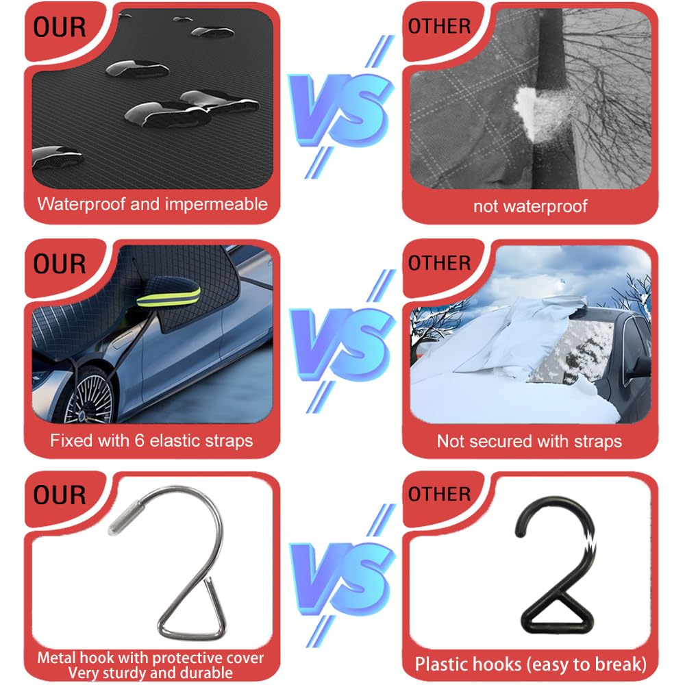 Large Car Windshield Cover for Ice and Snow,Automotive Windshield Snow Covers with Side Window & Rearview Mirror Protector,Winte