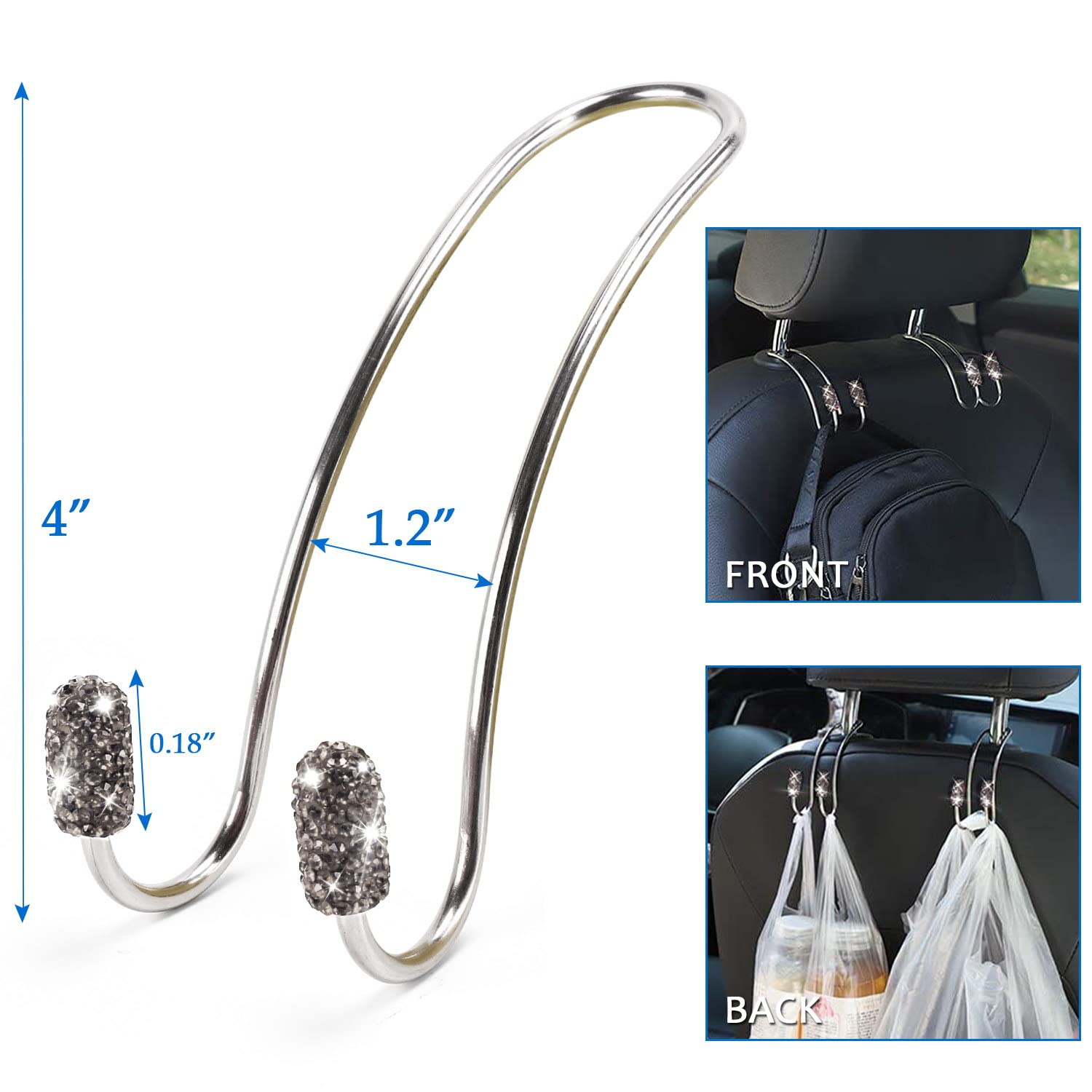 Tobequeen 15 Pack Grey Bling Car Accessories Set For Women Girl,Bling Car Coaster,Bling Head Rest Rings,Bling Car Charger,Bling Hooks For Hanging,Bling Tire Caps,Bling Push To Start Ring,Gray