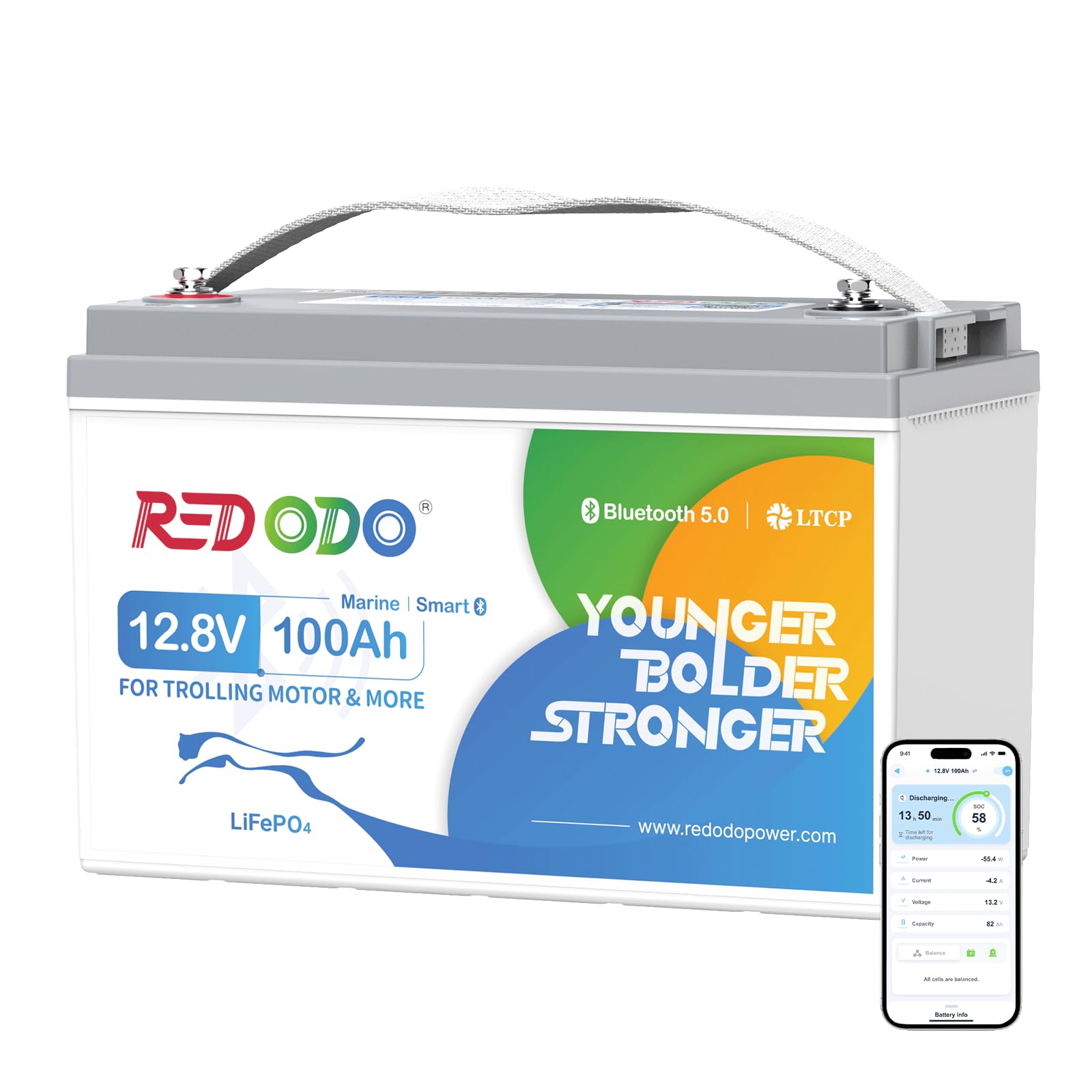 Redodo 12V 100Ah Bluetooth LiFePO4 Battery, Deep Cycle Lithium Battery, Built-in 100A BMS, Group 31, Low Temp Protection, Max. 1