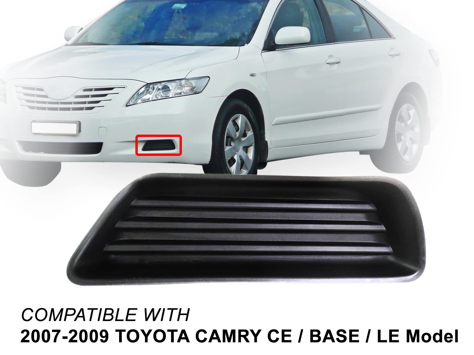 Top Deal Fog Lamp Bumper Hole Insert Cover for 2007-2009 Camry, Driver Left Side, Black, TO1038124, 5212806050
