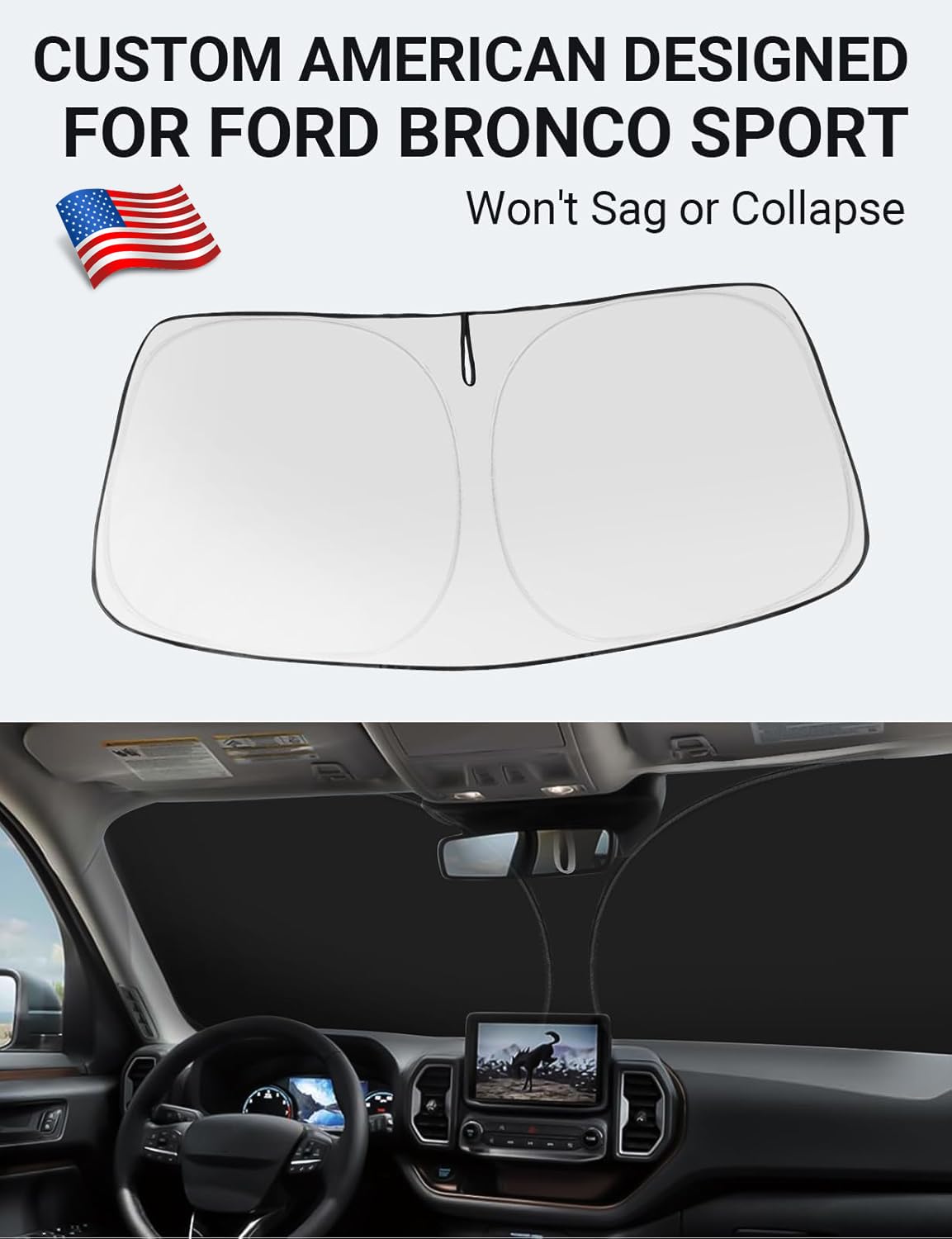 Proadsy Upgrade Front Windshield Sun Shade Foldable Sunshade Protector Custom Fit 2025 2024 2023 2022 2021 Ford Bronco Sport Acc