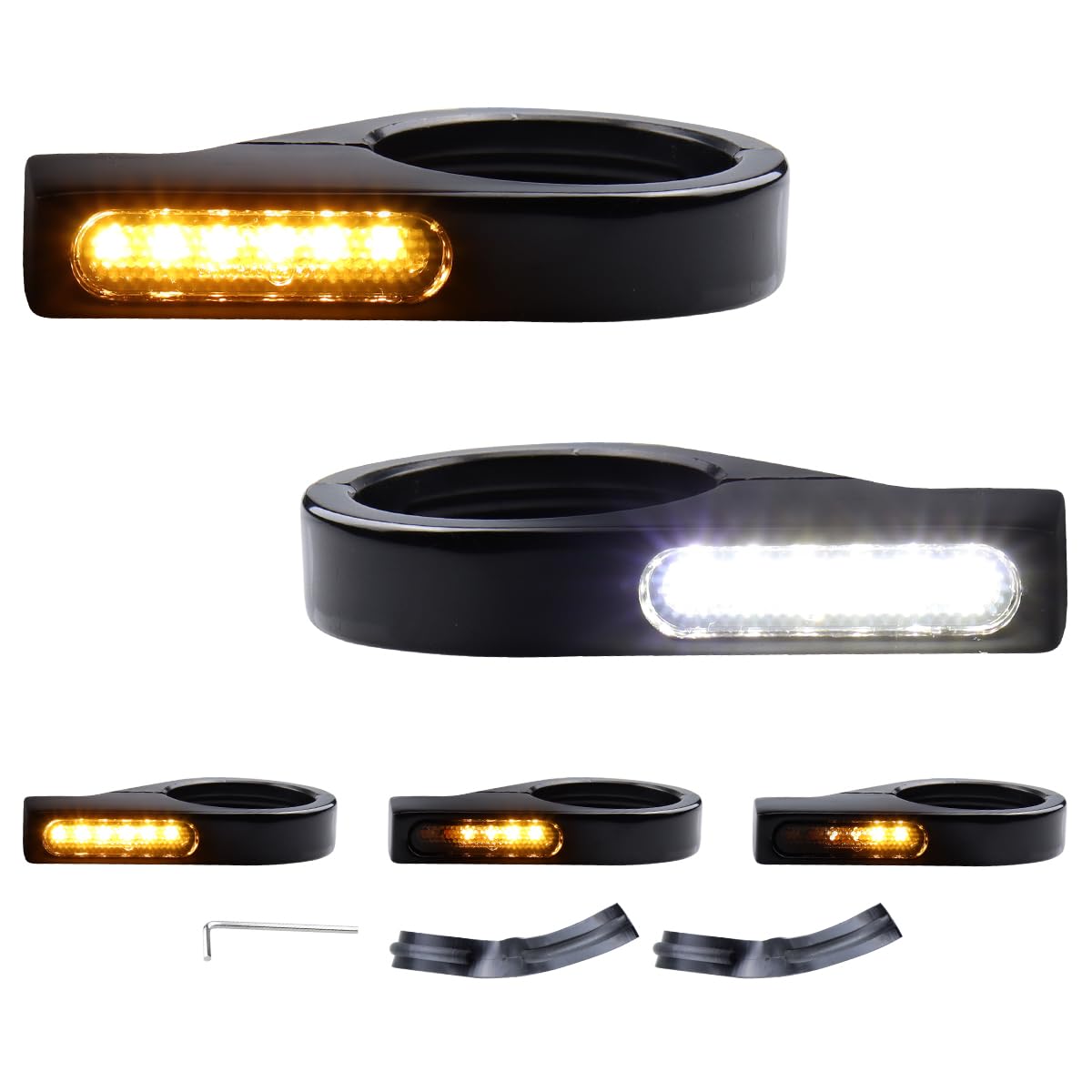 MotoParAcc Switchback Sequential Front Fork LED Turn Signals with Relocation Kit, Motorcycle Running Lights for 39-41mm Front Mo