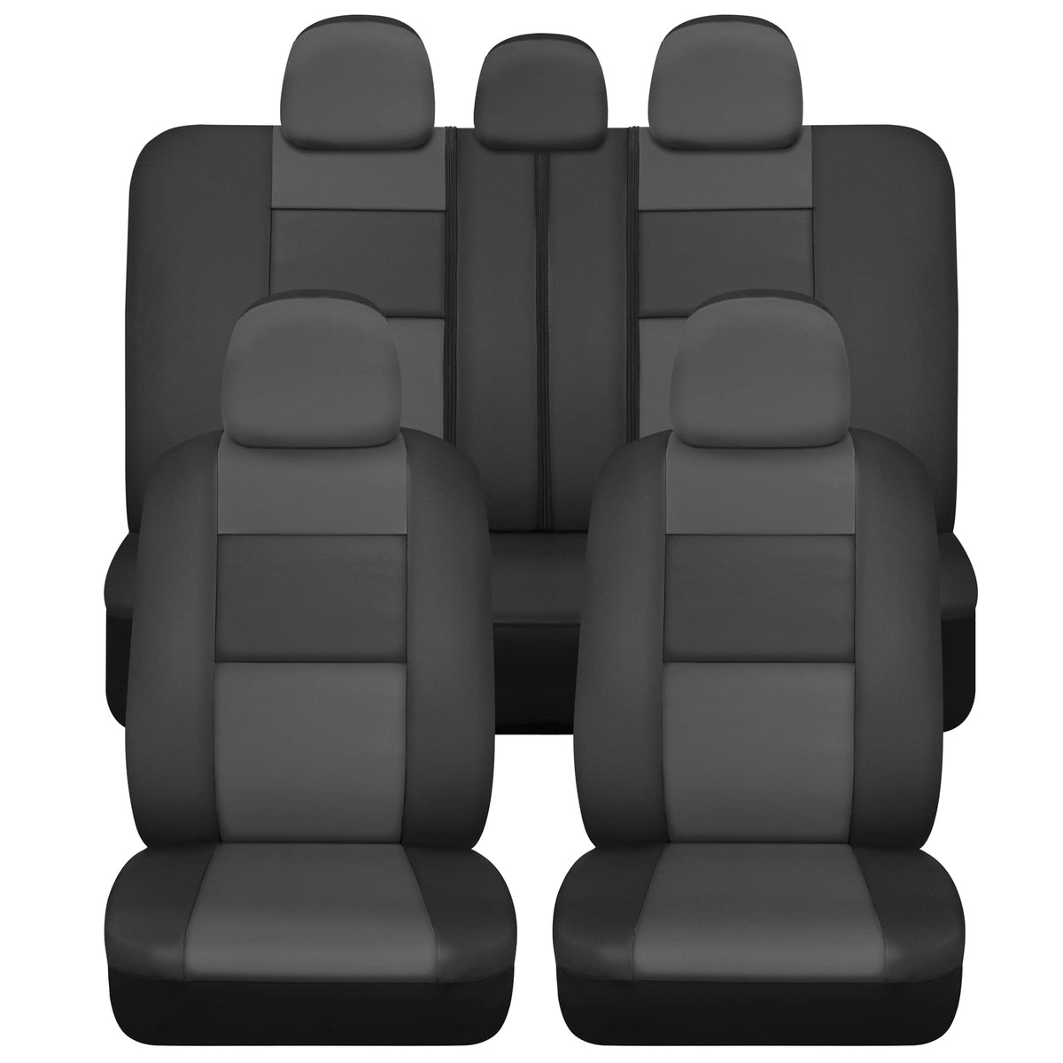 BDk Faux Leather Car Seat Cover Full Set - Front & Rear Split Bench Charcoal Seat Covers For SUV & Truck Seat Covers, Airbag Com