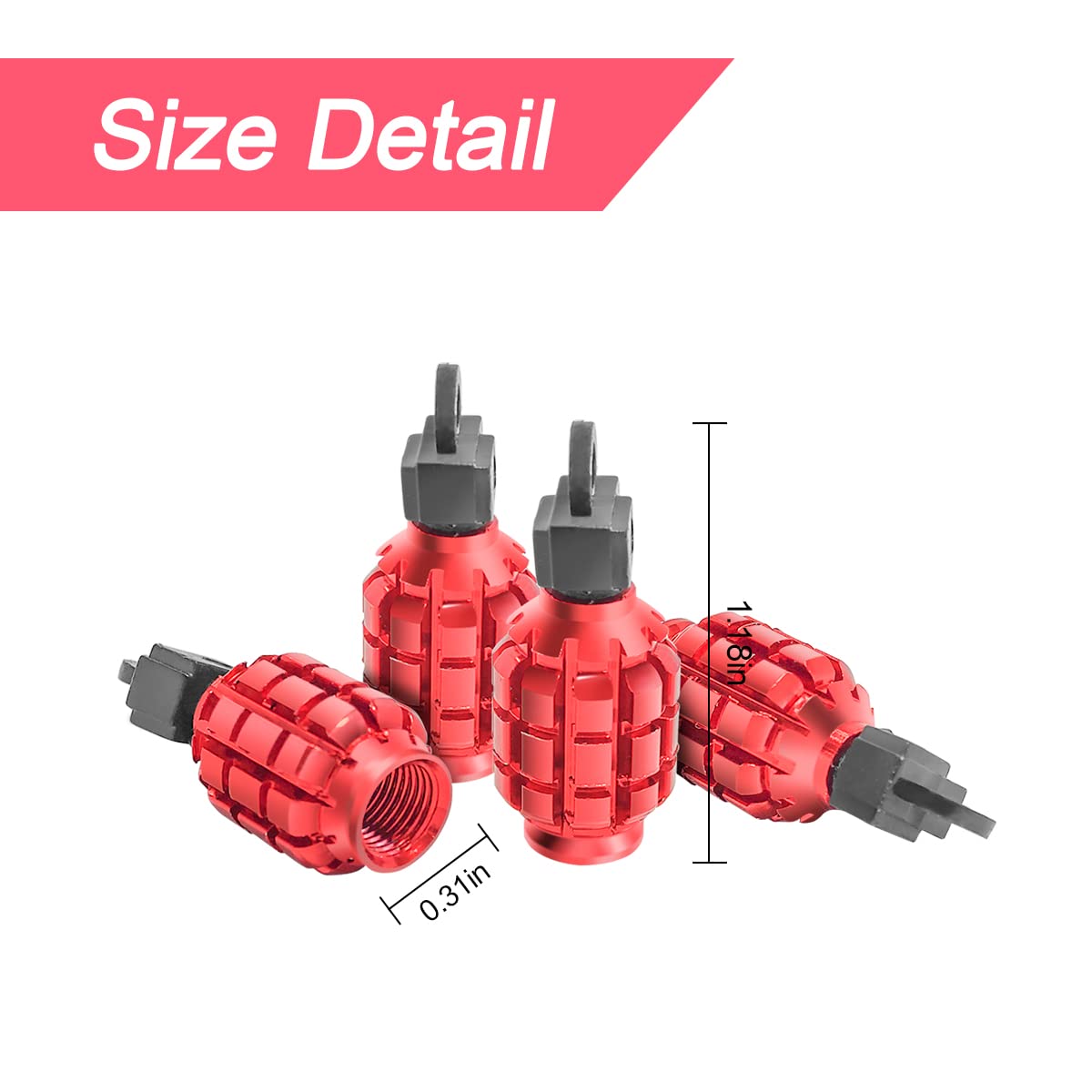 4 Pcs Car Tire Valve Stem Cap/Cover, Airtight Anti-Rust Valve Stem Caps Universal For Most Cars, Vehicles, Bicycles, Motorcycles And More, Cool Car Accessories For Men Women (Red1)