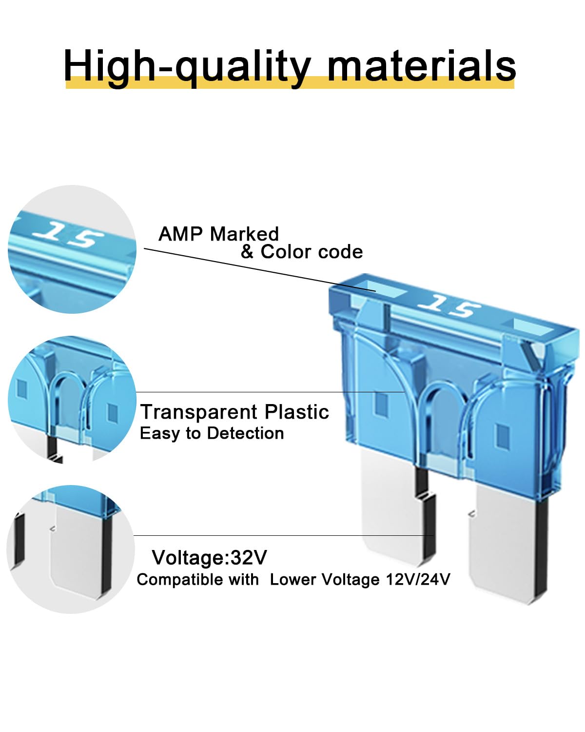 Riseuvo 20Pcs 15A Standard Car Fuses - 15 Amp Automotive Fuses(Ato/Apr/Ats), 32V (12/24V) Blade Fuse For Rv/Truck/Suv