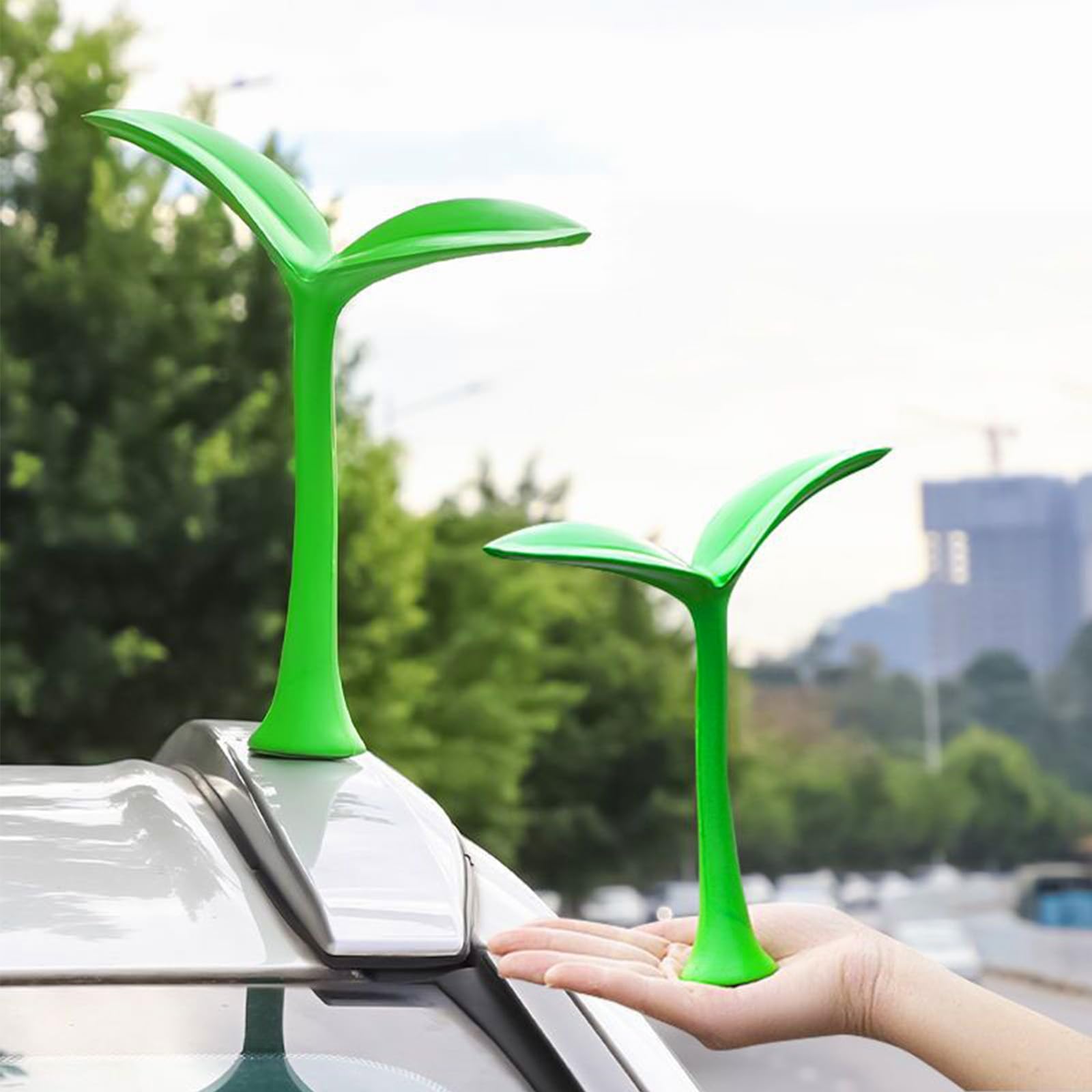 Car Sprout Topper 3D Cute Car Sticker Decal,Waterproof Moving Grass Bean Sprout Green Leaf Dances in Wind, Spot Your Car, Also f