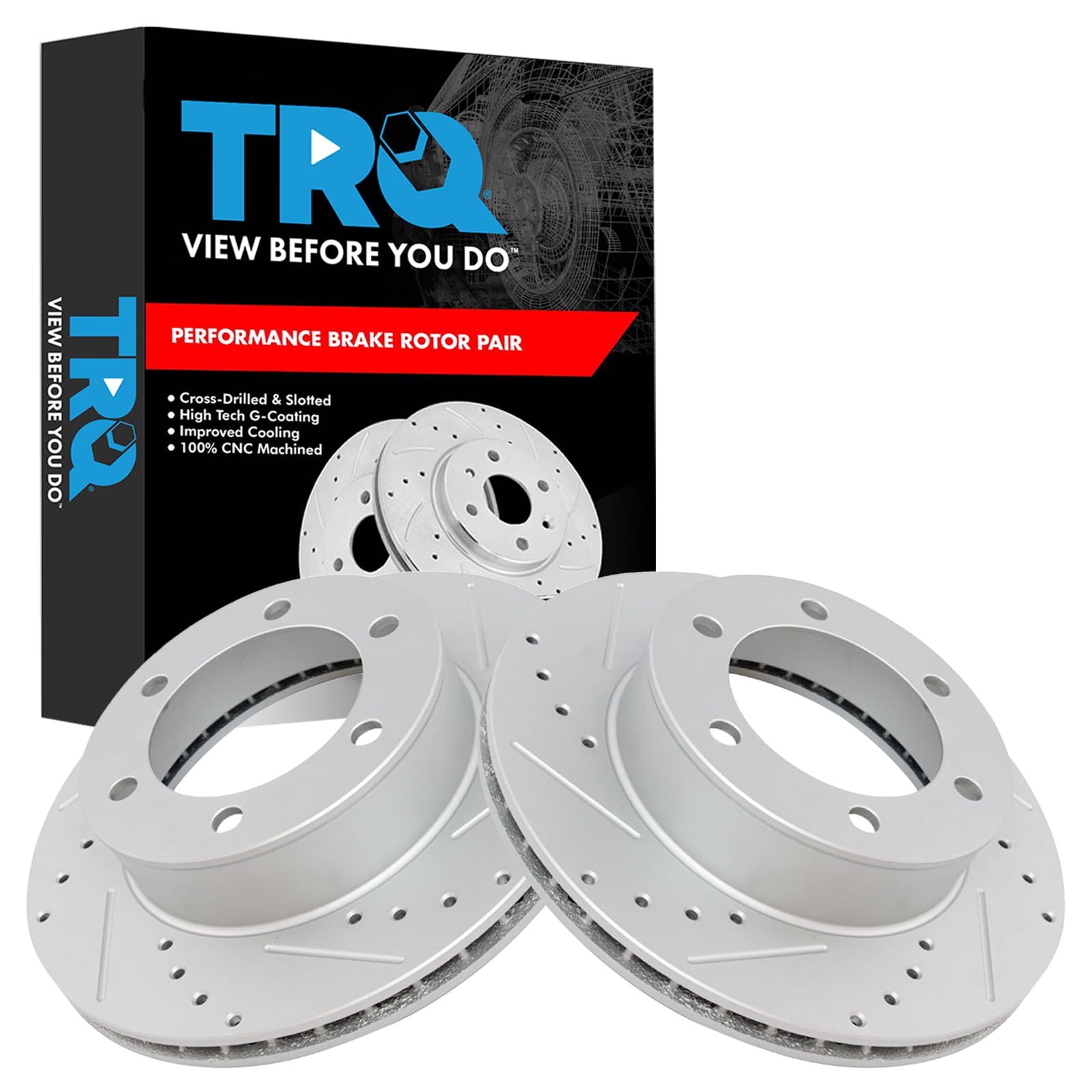 Trq Front Performance Brake Rotors Set Premium G-Coated Cross Drilled & Slotted Compatible With 1996-2002 Toyota 4Runner 1995-20