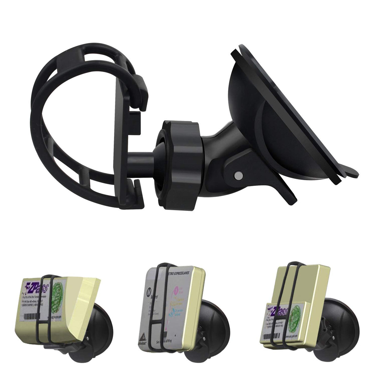 Yiephiot Ez Pass Holder, Rubber Mounting Strap Holder Suction Cup Mount, Izoom, Ipass Tag Transponder Holder Toll Pass Windshield Mount