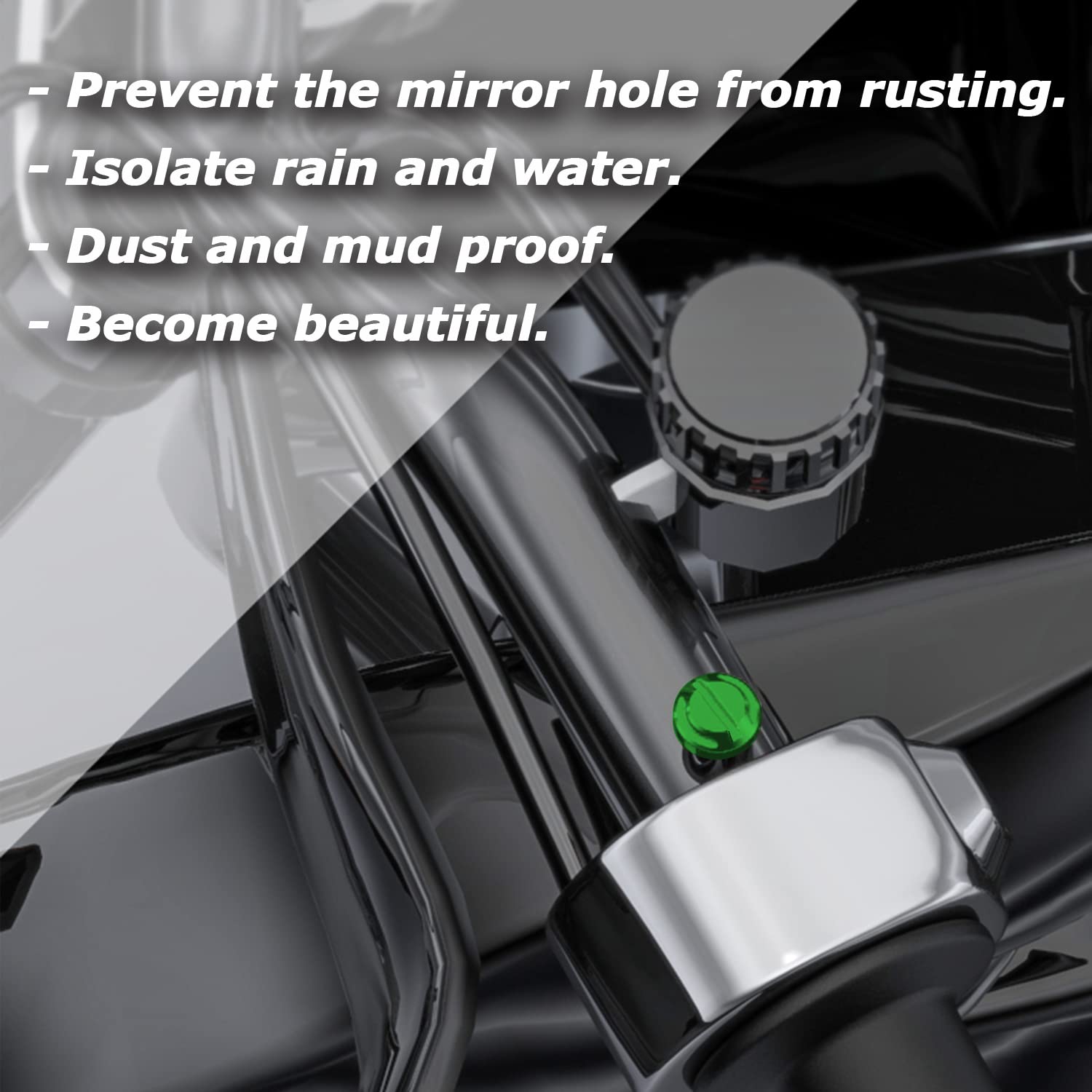 Averzella 4Pcs Motorcycle Green Mirror Hole Plugs 2 Regular+2 Reverse M8X1.25 (Green, M8>2 Regular + 2 Reverse)