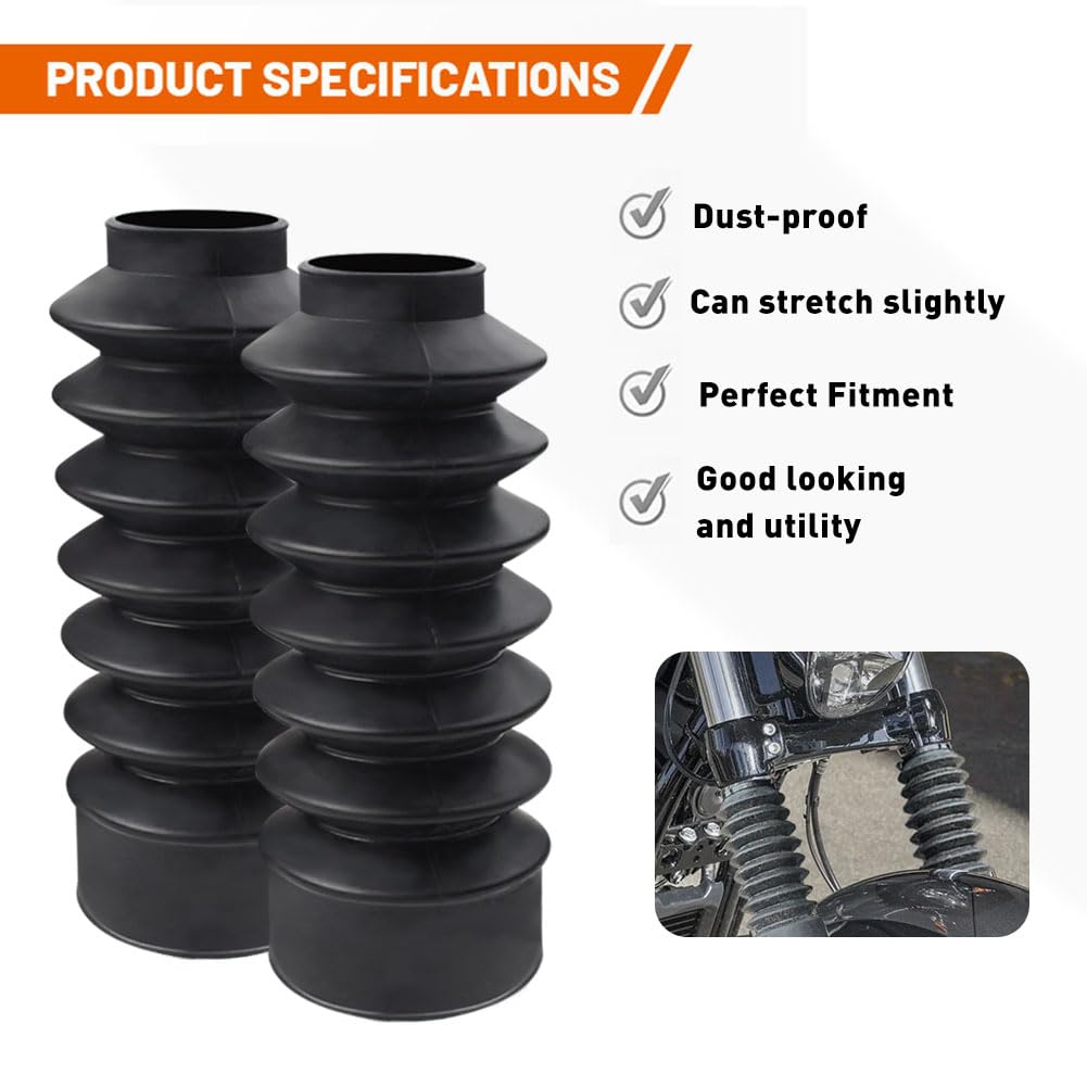 NEWSMARTS Motorcycle 39mm Fork Covers Front Rubber Gaiters Gators Shock Boots for Harley Sportster XL883 1200 / Dyna FXD Powersp