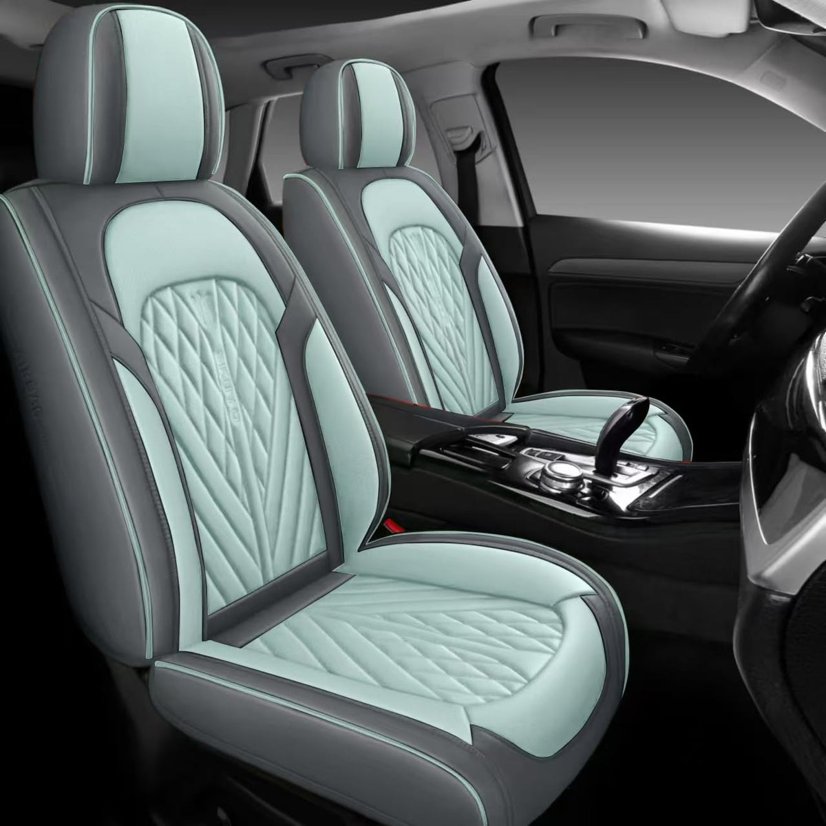SKUYO Comfortable Leather Auto Car Seat Covers Front & Rear Seat Protector Fit Sedan SUV 5 Seats Full Set Universal Fit. (Grey F
