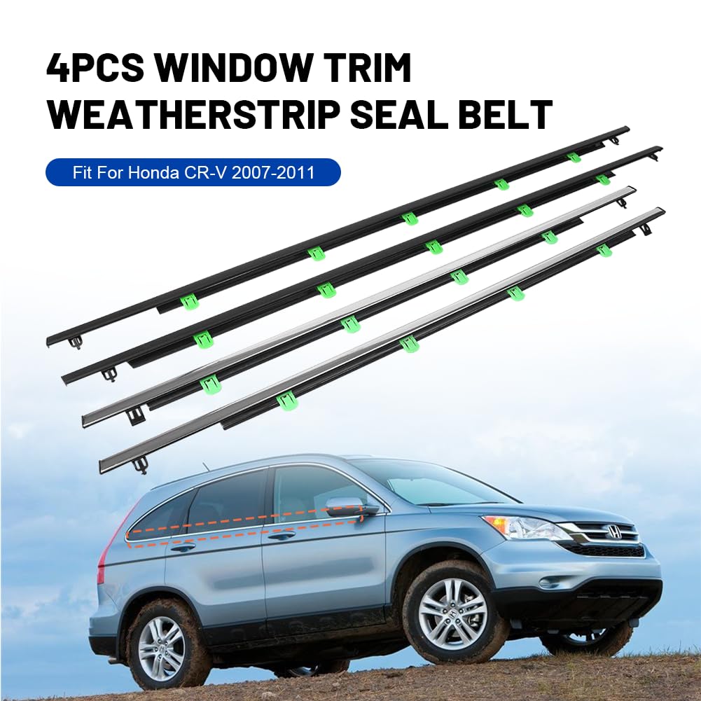 Gzyf 4Pcs Door Outside Weatherstrip Trim,Window Weather Stripping,Car Window Seal Belt For Honda Cr-V 2007 2008 2009 2010 2011, Replaces# 72450-T0G-A01 72410-T0G-A01 72950-T0G-A01 72910-T0G-A01