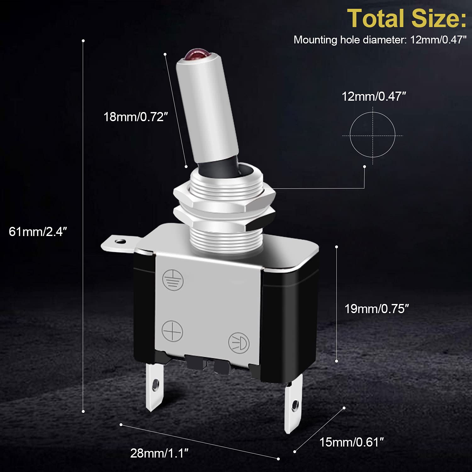 Twidec/3Pcs Rocker Lighted Toggle Switch 12V 20A Heavy Duty Racing Car Automotive Auto Spst On/Off Toggle Switch Red Led Illuminated 3Pin Asw-07Dr